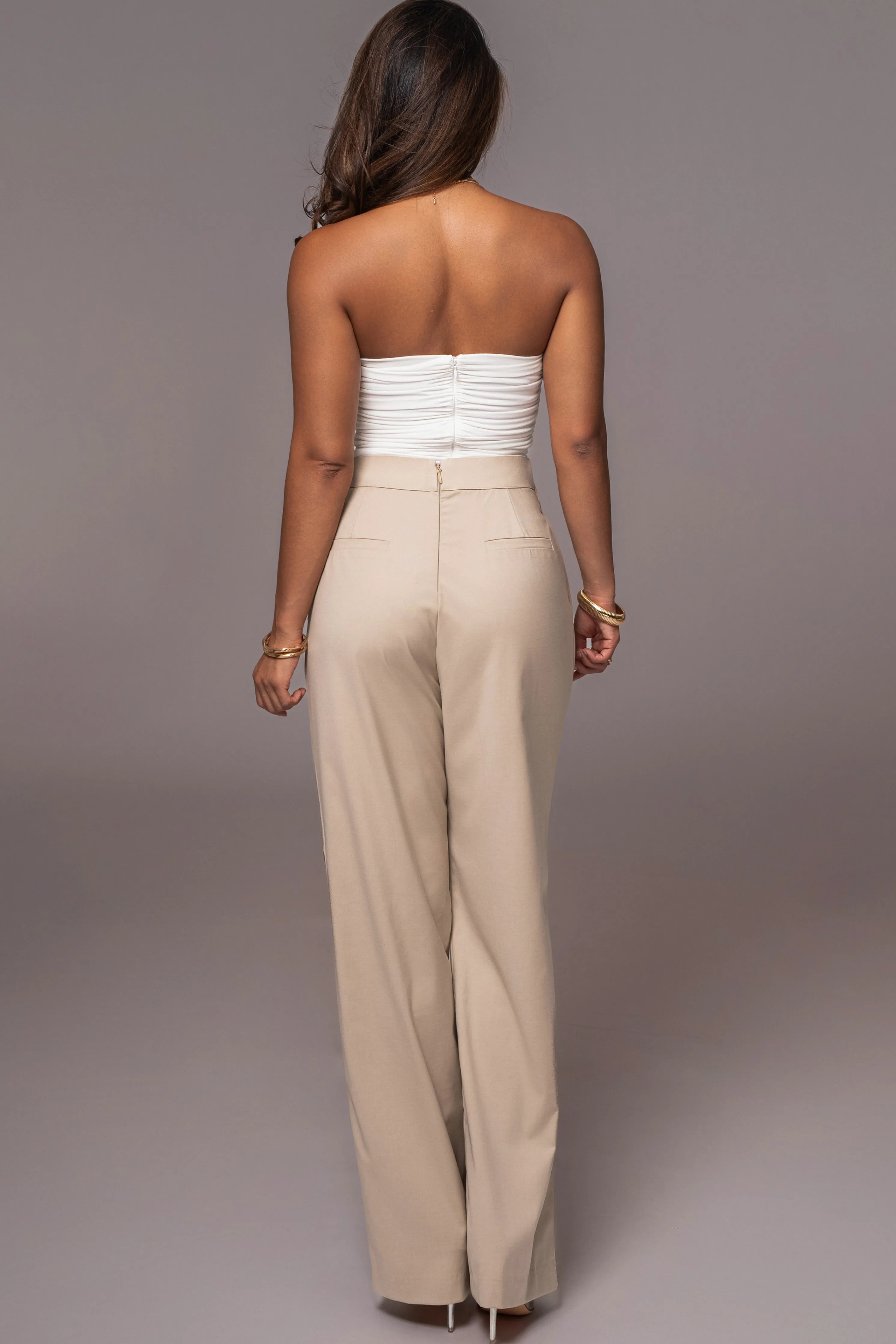 Beige Asymmetrical Draped Trousers