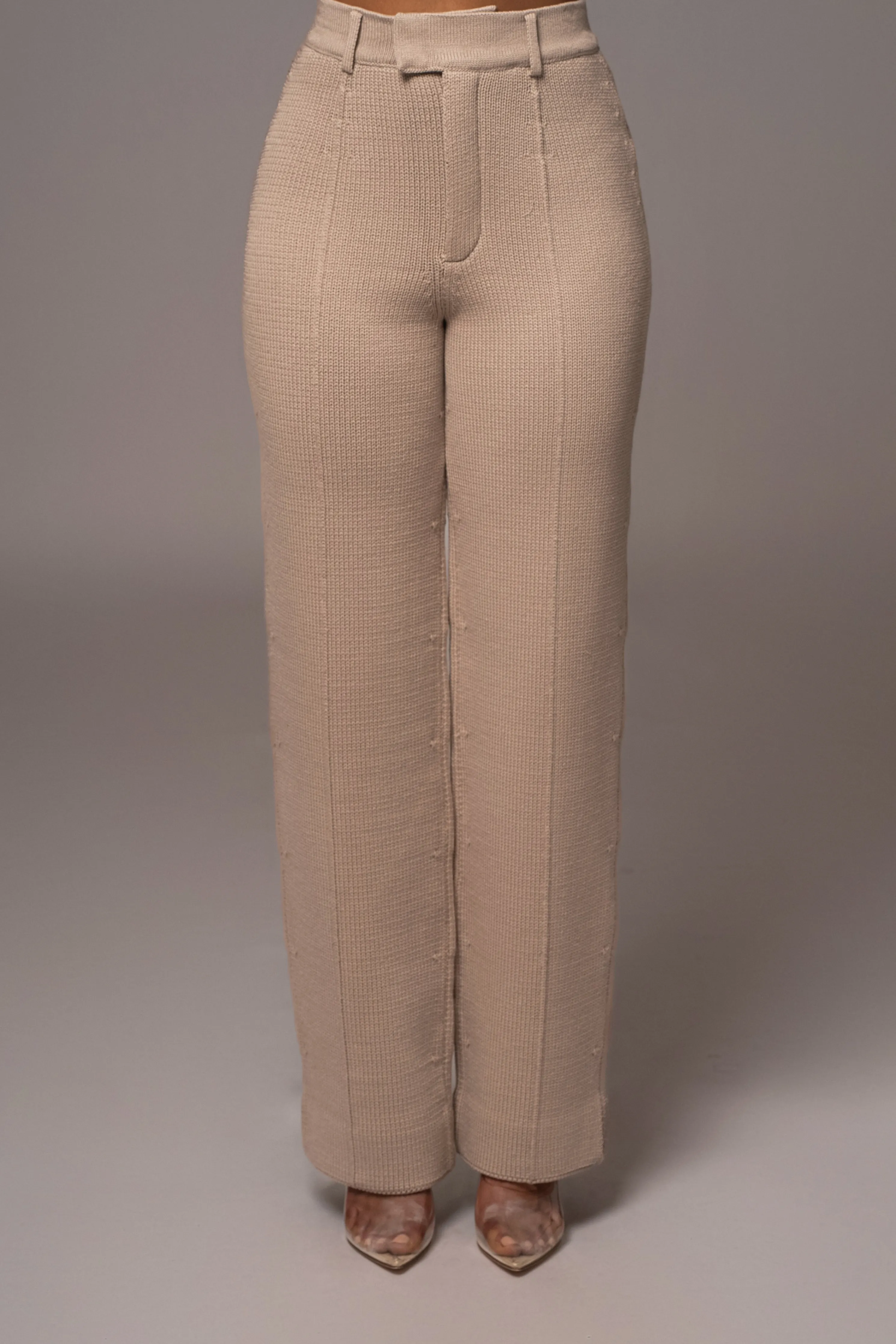Beige Back In Business Knit Trousers
