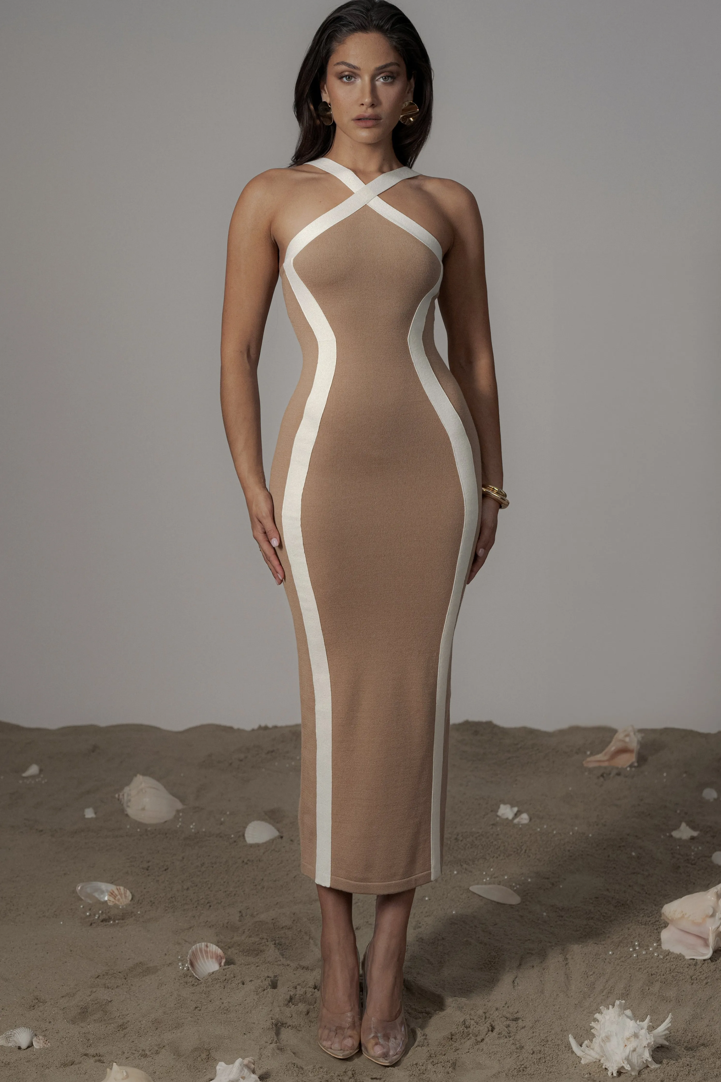 Beige Fabiola Contrast Maxi Dress