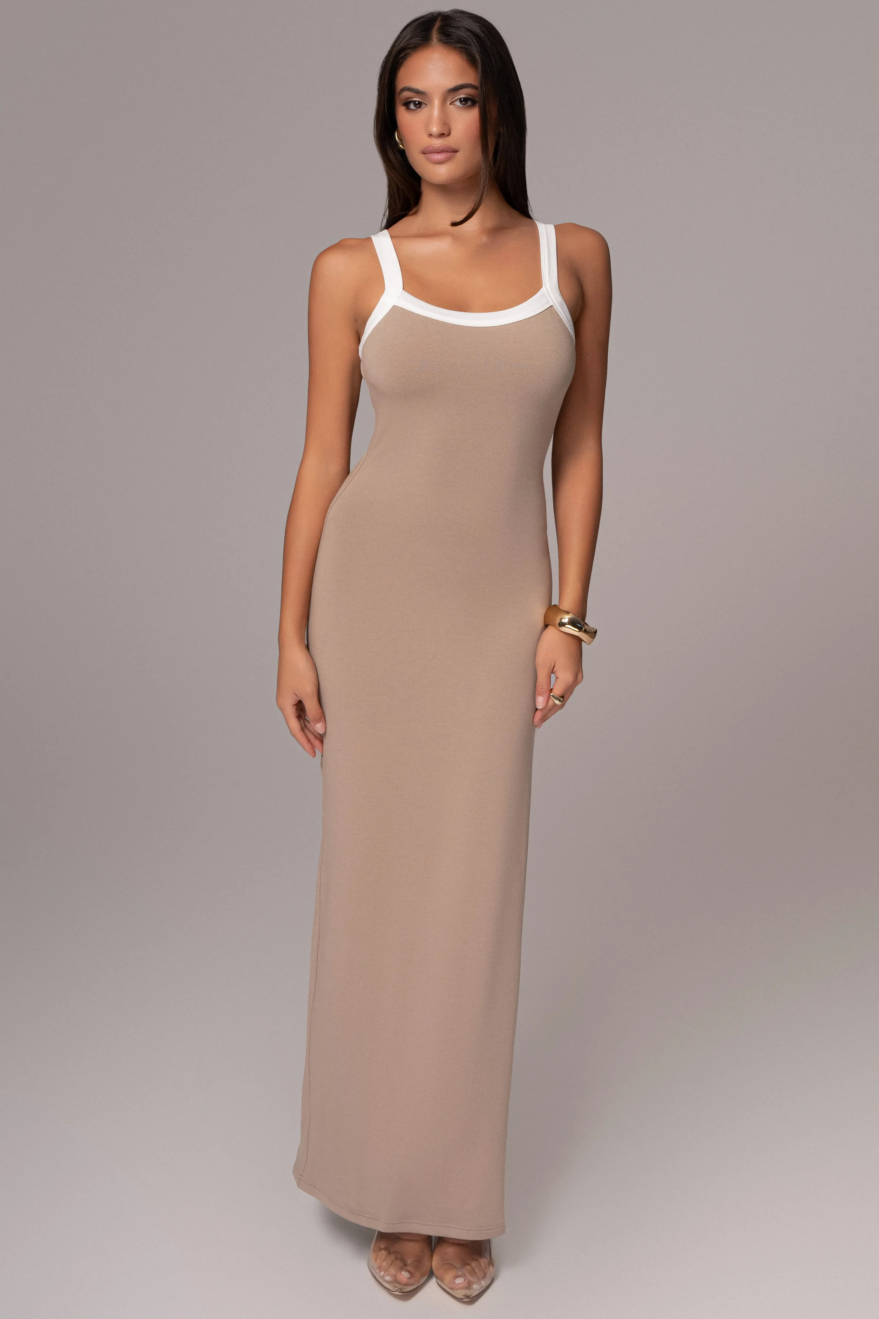 Beige Francesca Contrast Maxi Dress
