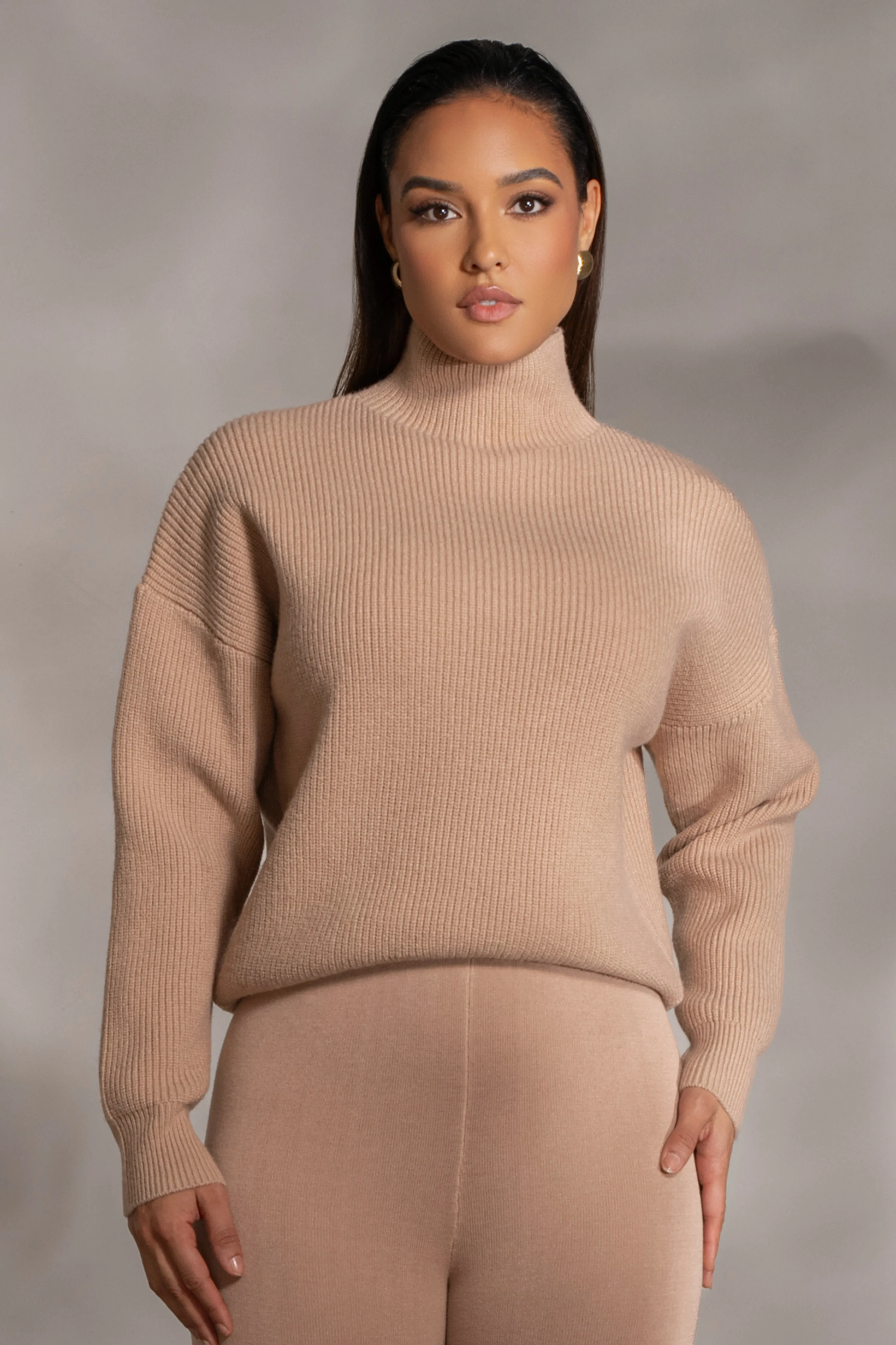 Beige Jenni Turtleneck Sweater Top