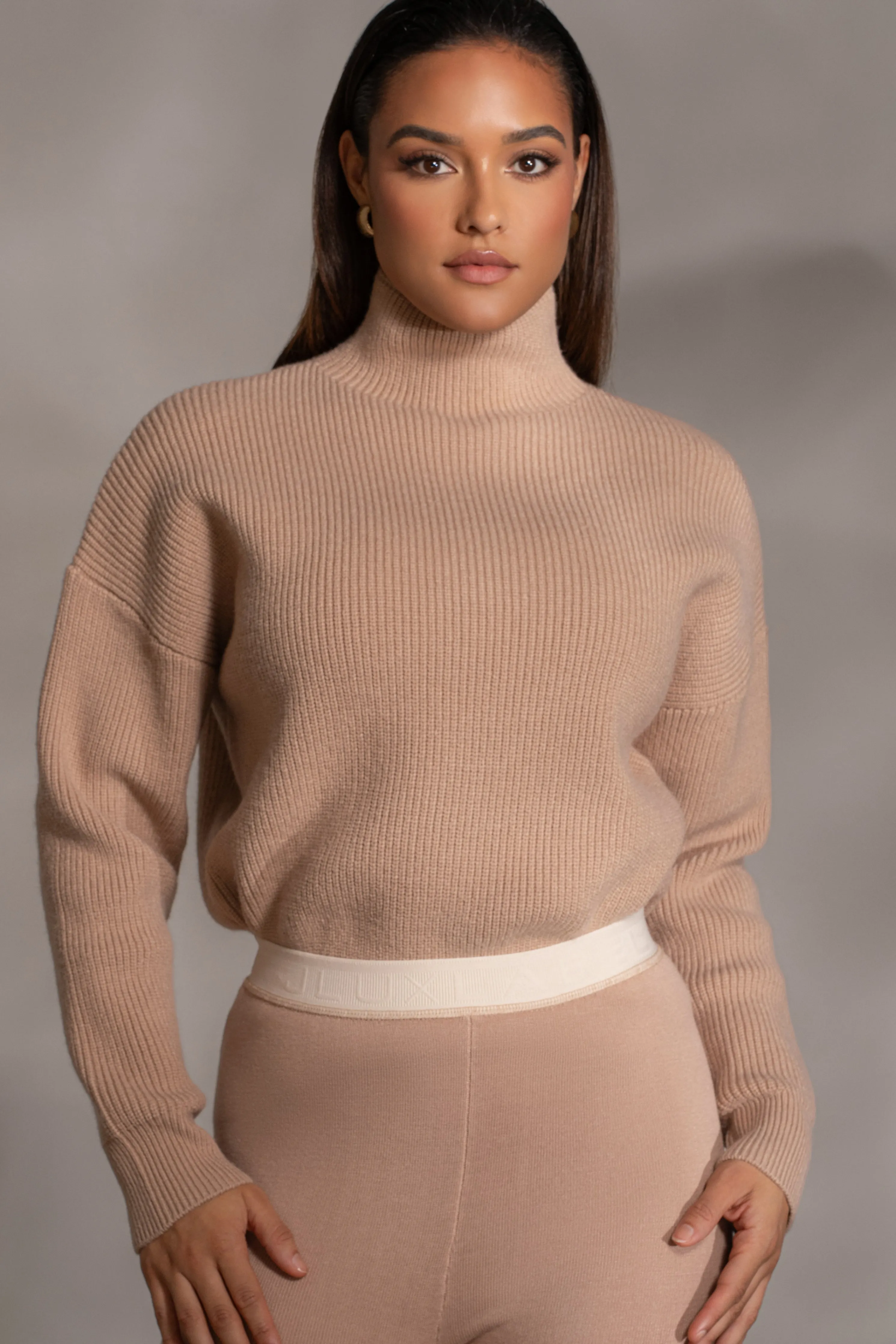 Beige Jenni Turtleneck Sweater Top