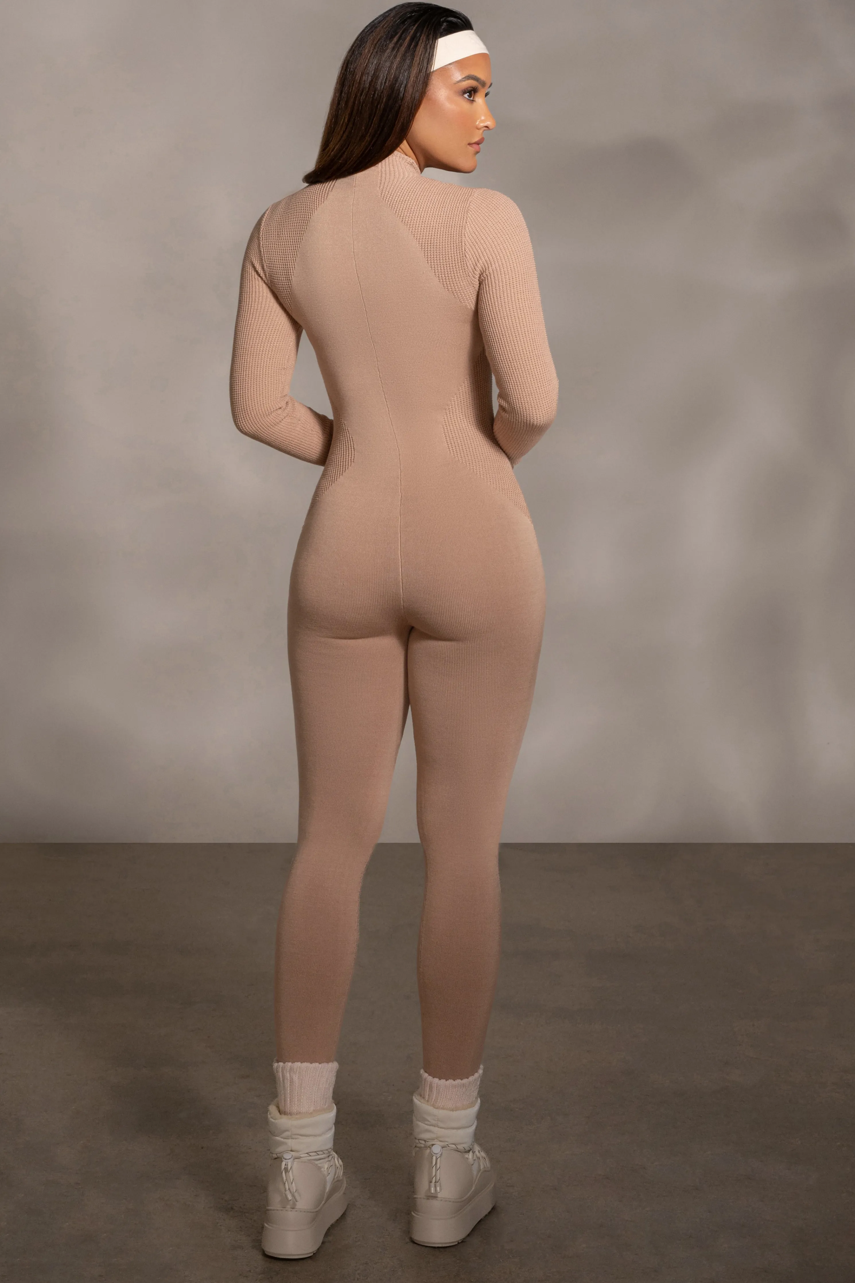 Beige Kris Front Zipper Jumpsuit