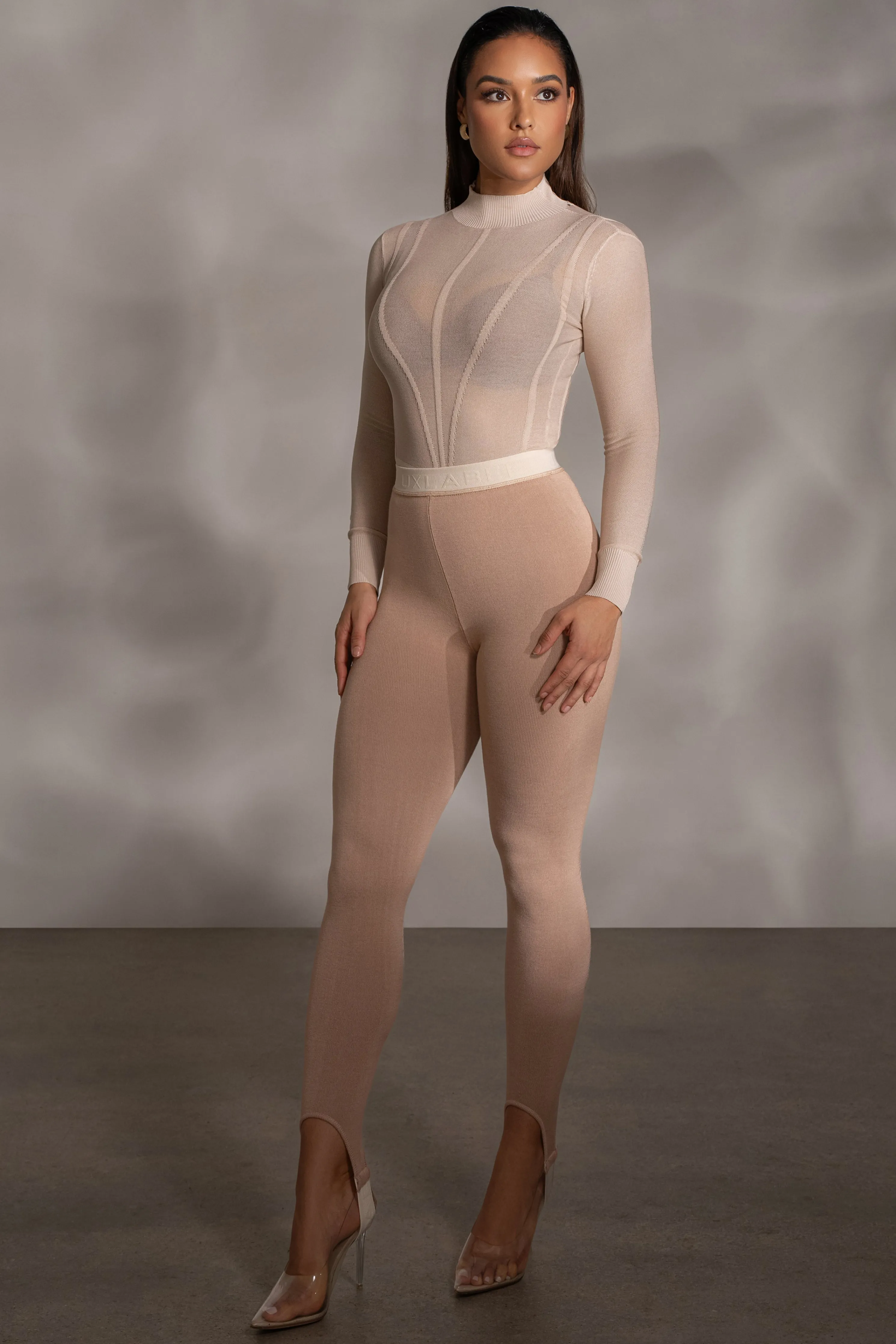 Beige Lori Sheer Knit Bodysuit