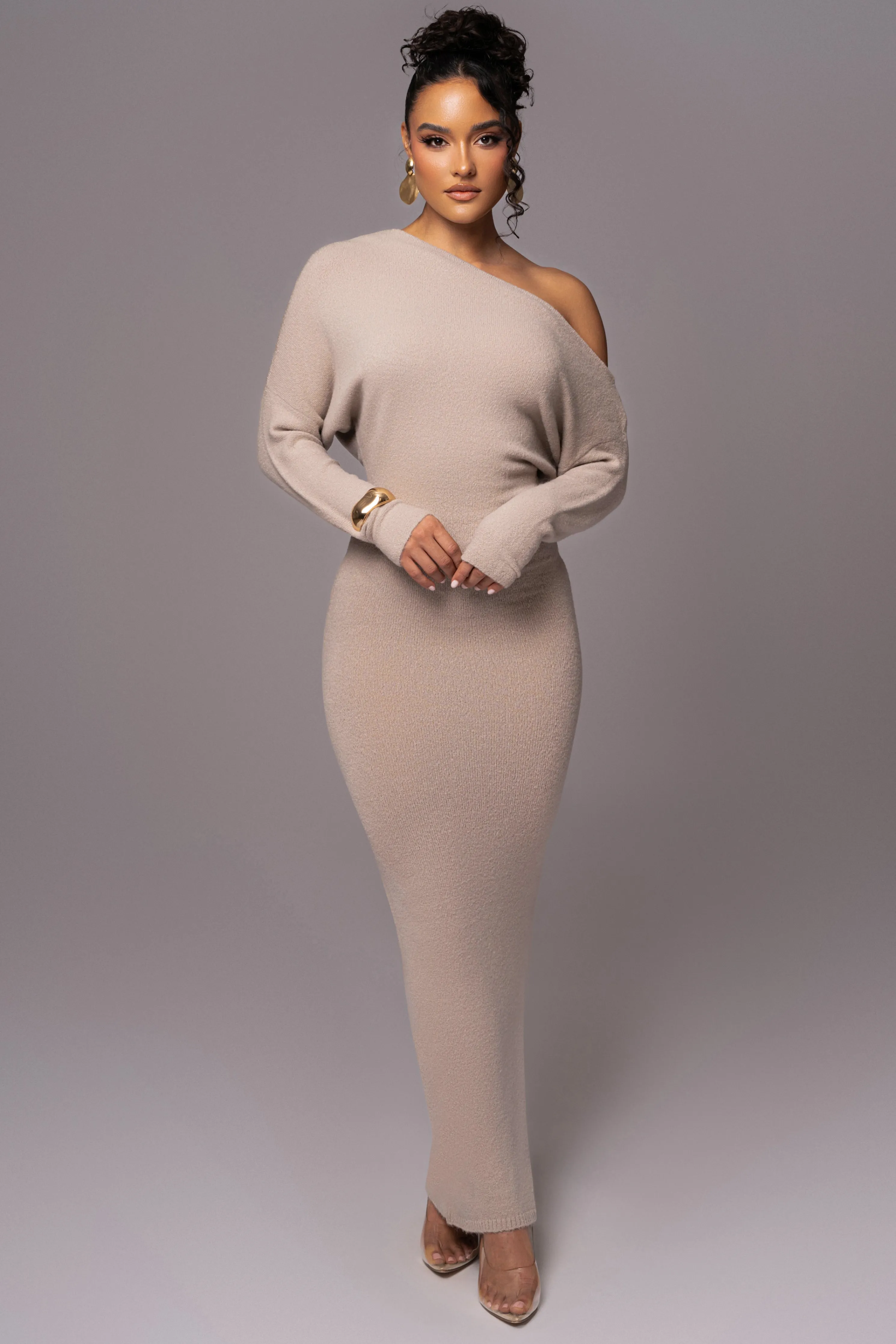 Beige Maddux Asymmetrical Maxi Dress