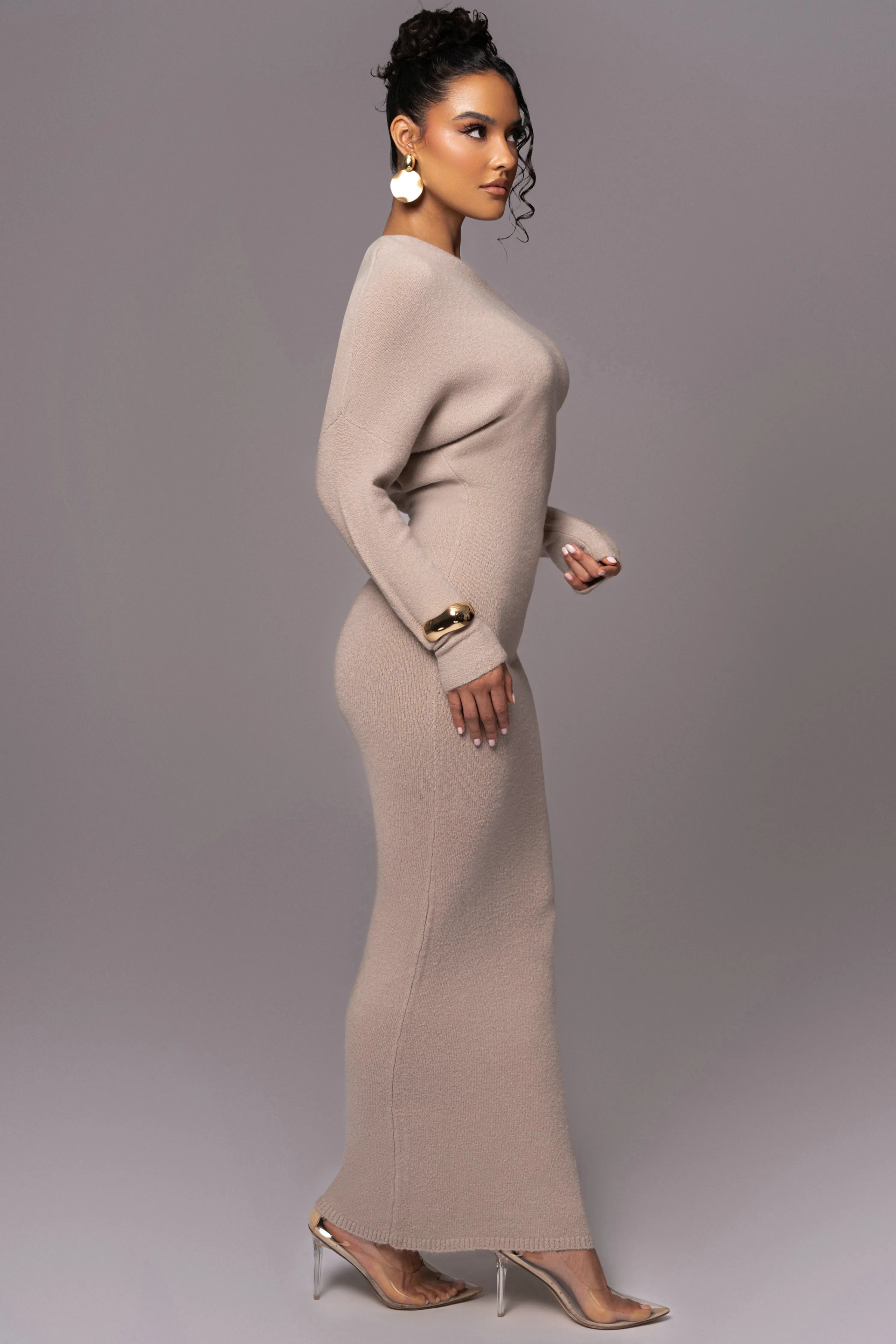 Beige Maddux Asymmetrical Maxi Dress