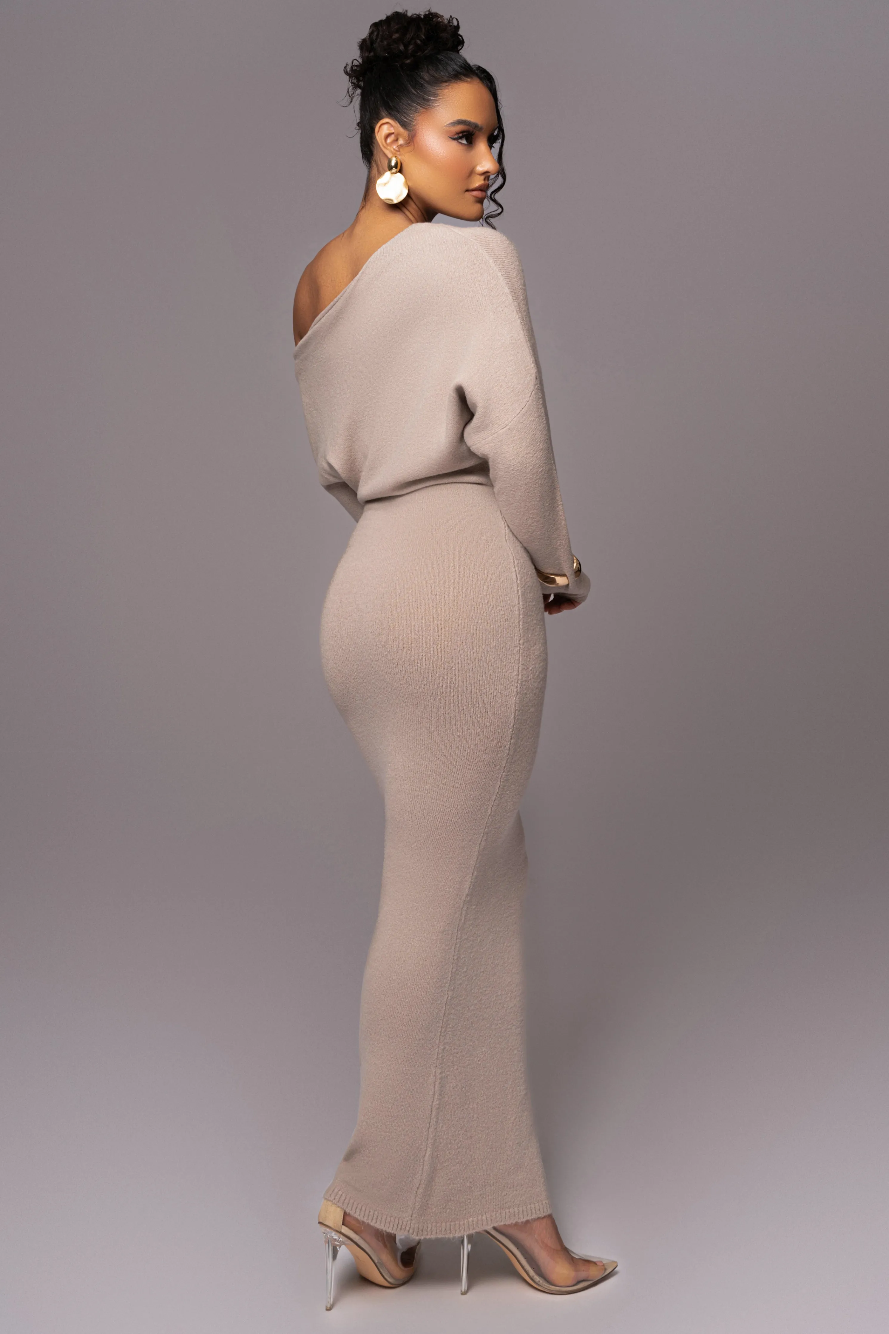 Beige Maddux Asymmetrical Maxi Dress