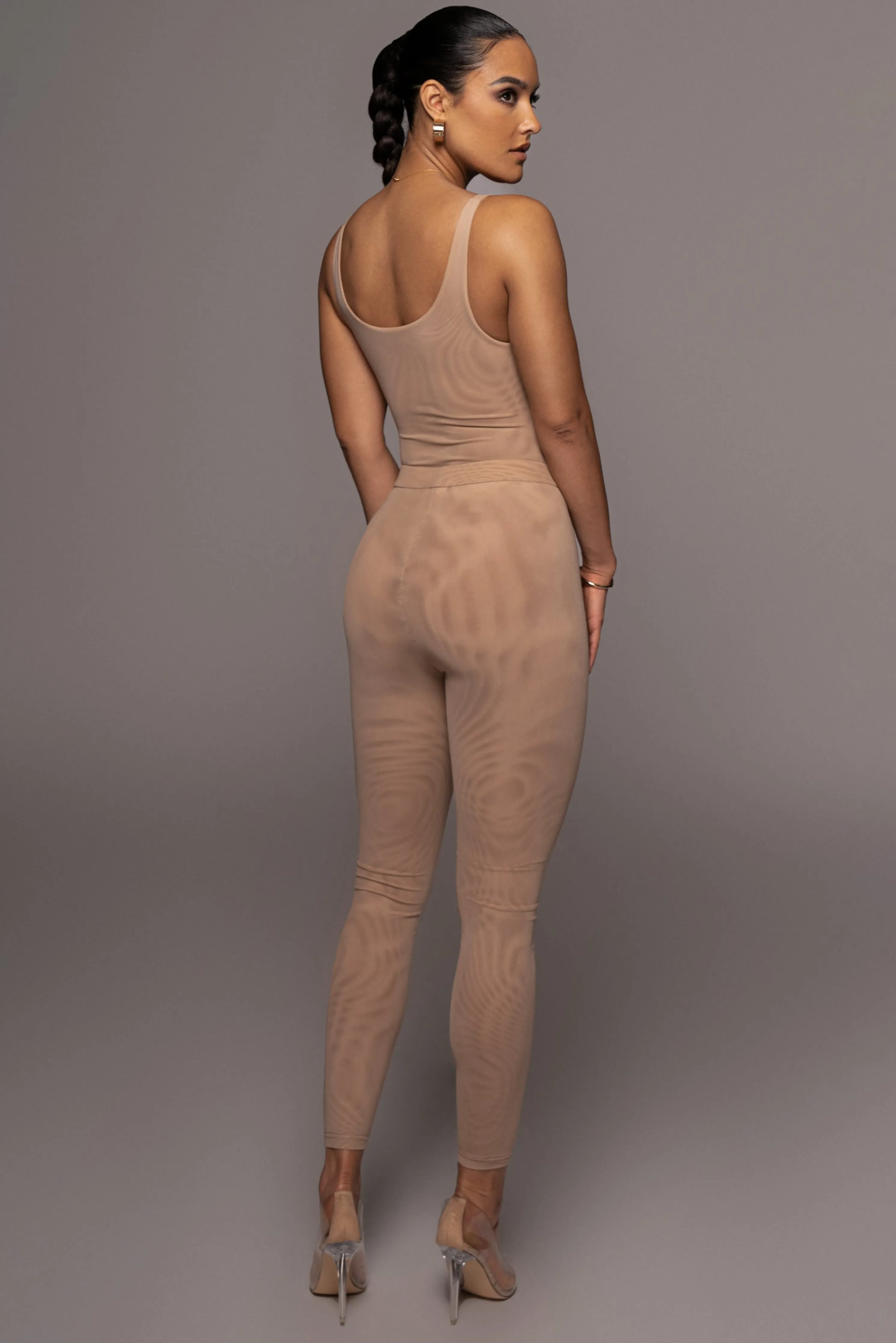 Beige Mesh Essentials Tank Bodysuit Undergarment