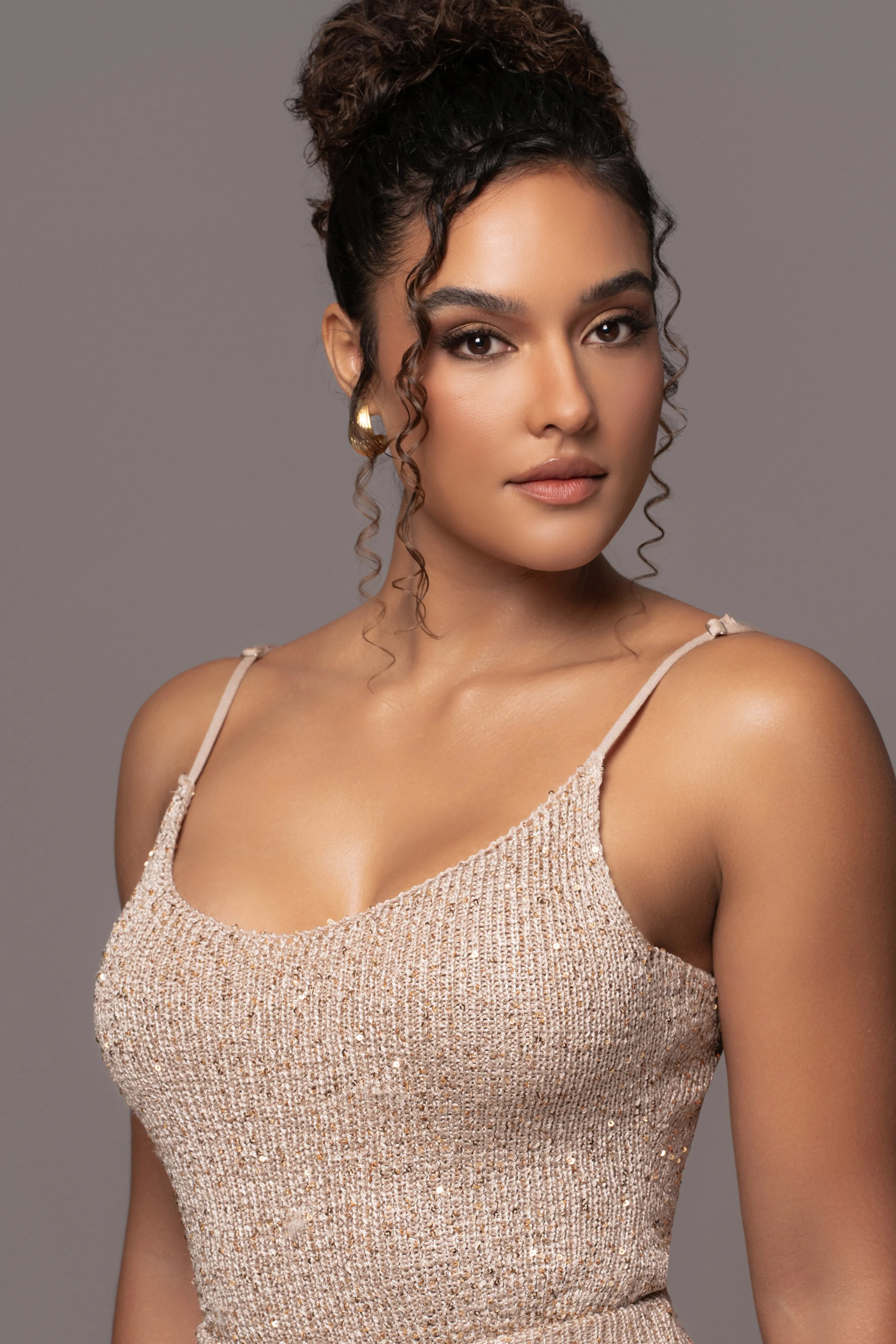 Beige Palace Sequin Skirt Set