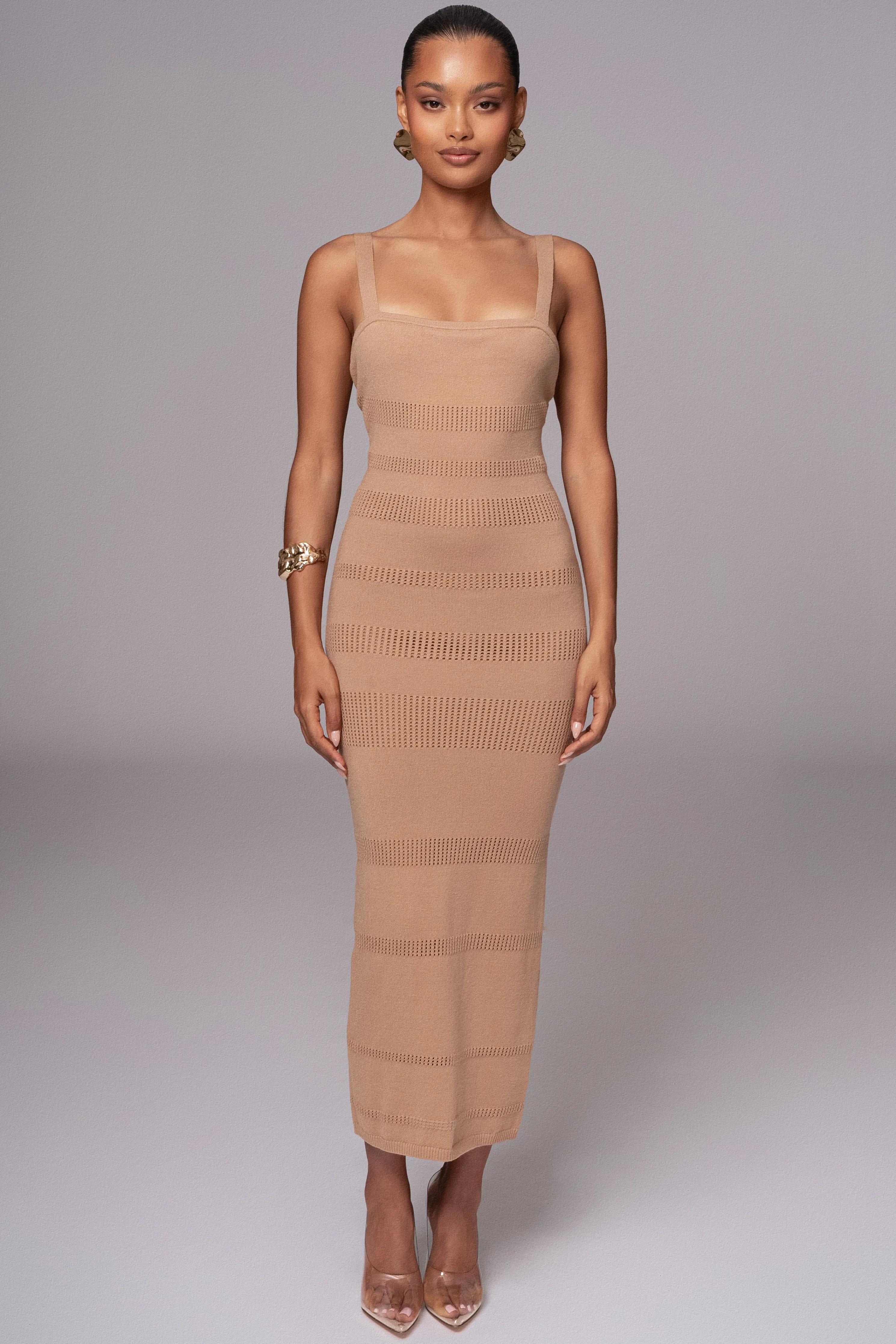 Beige Sandy Shores Knit Midi Dress