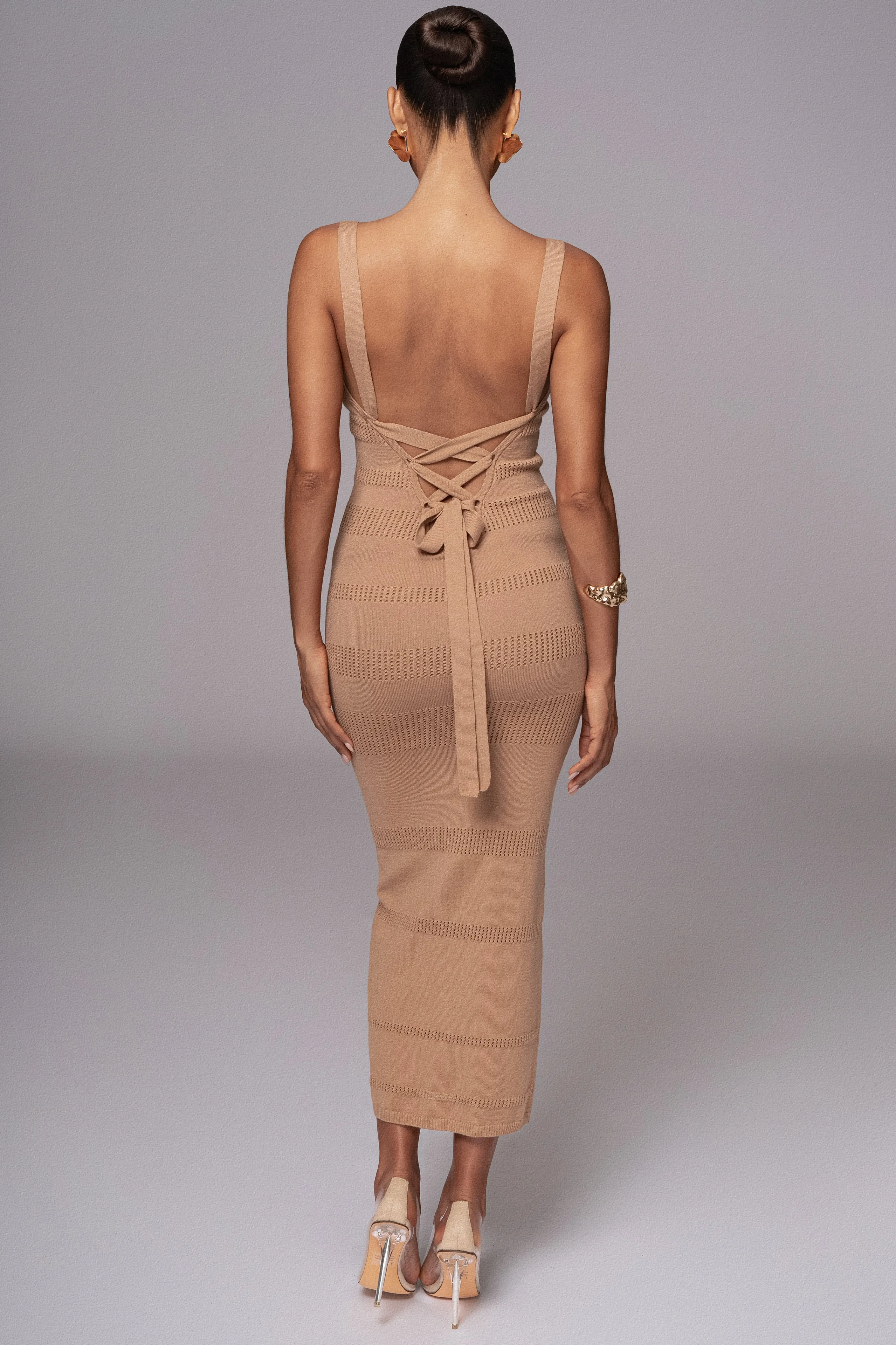 Beige Sandy Shores Knit Midi Dress
