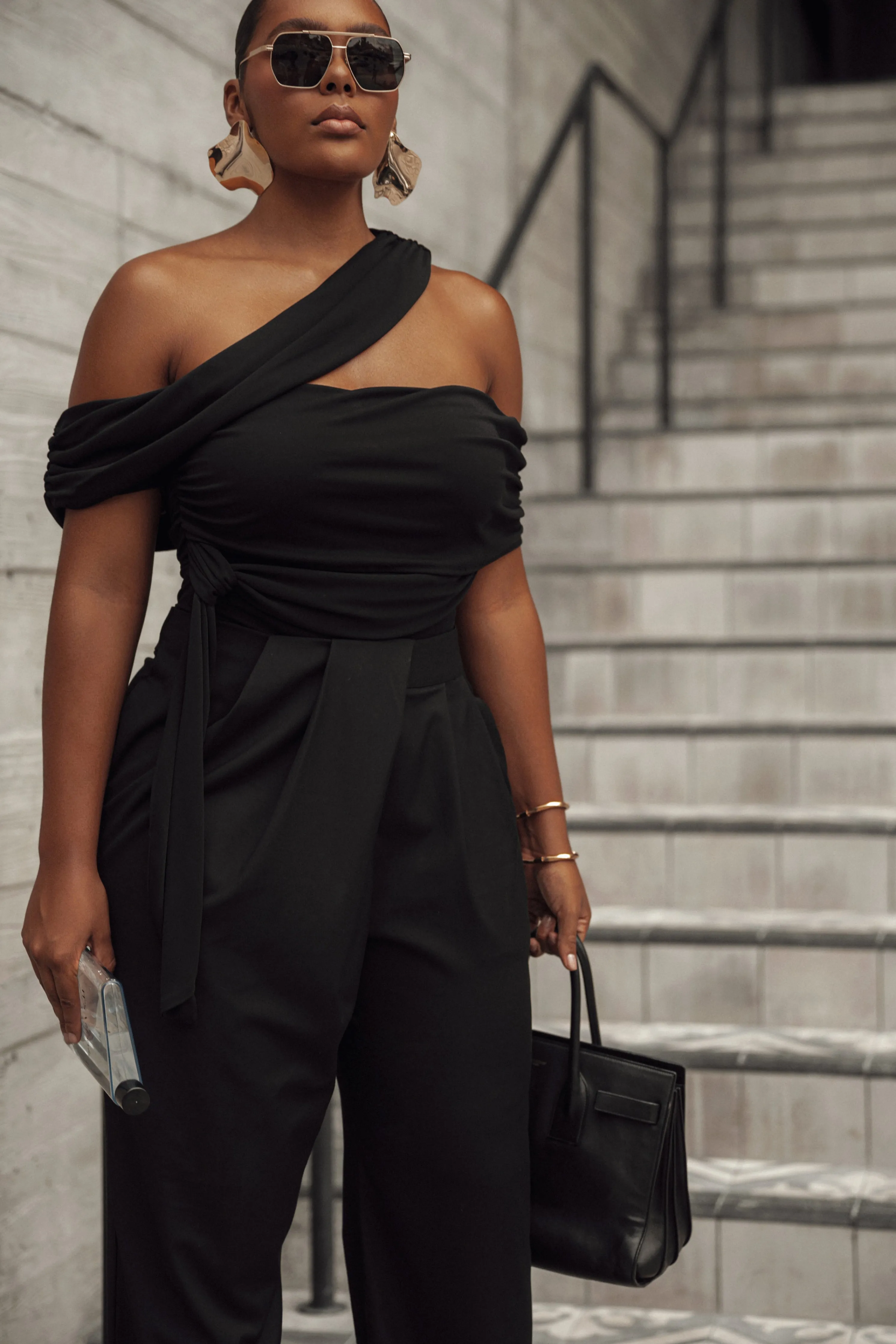 Black Above All Drape Bodysuit