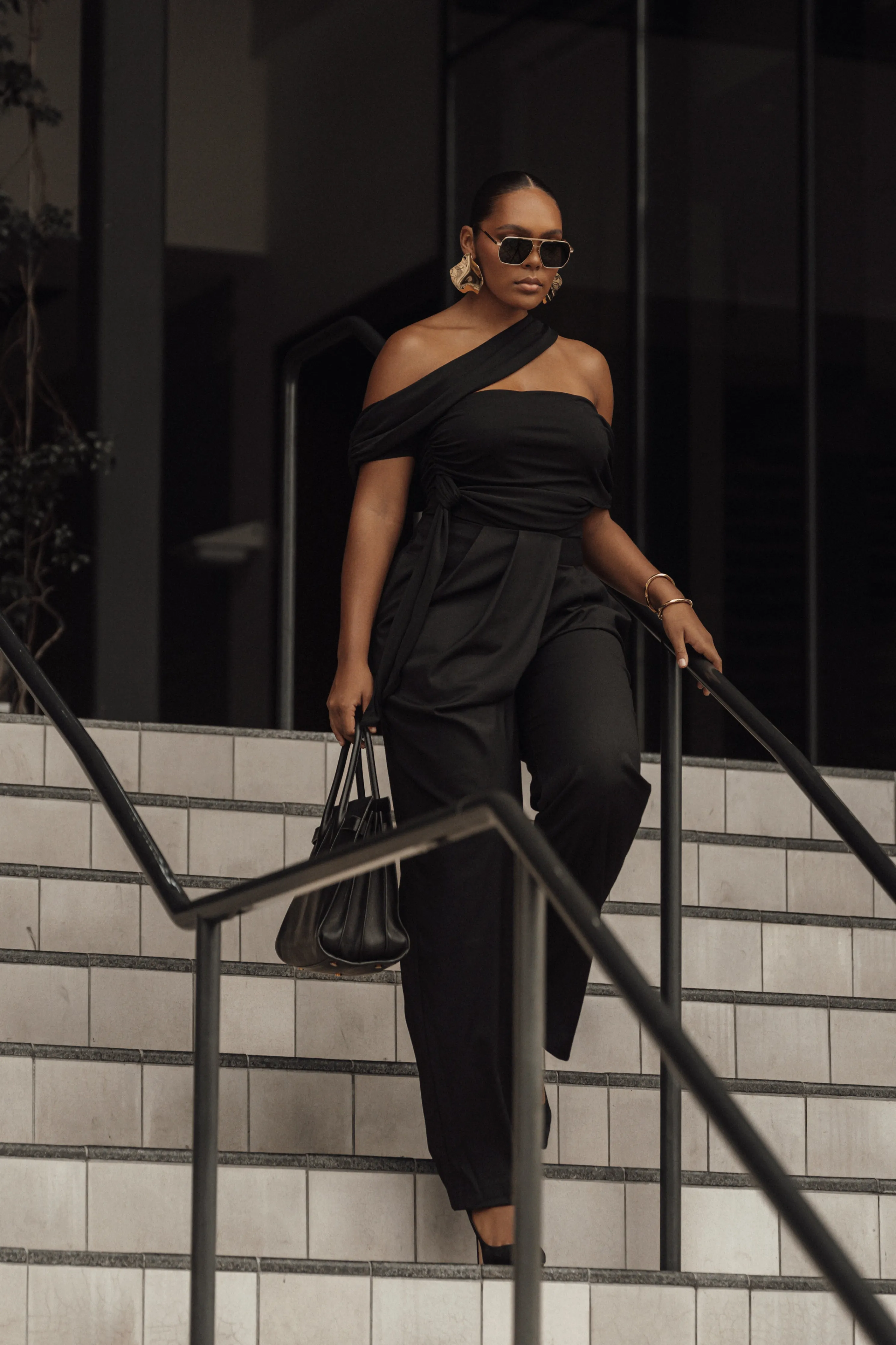 Black Above All Drape Bodysuit