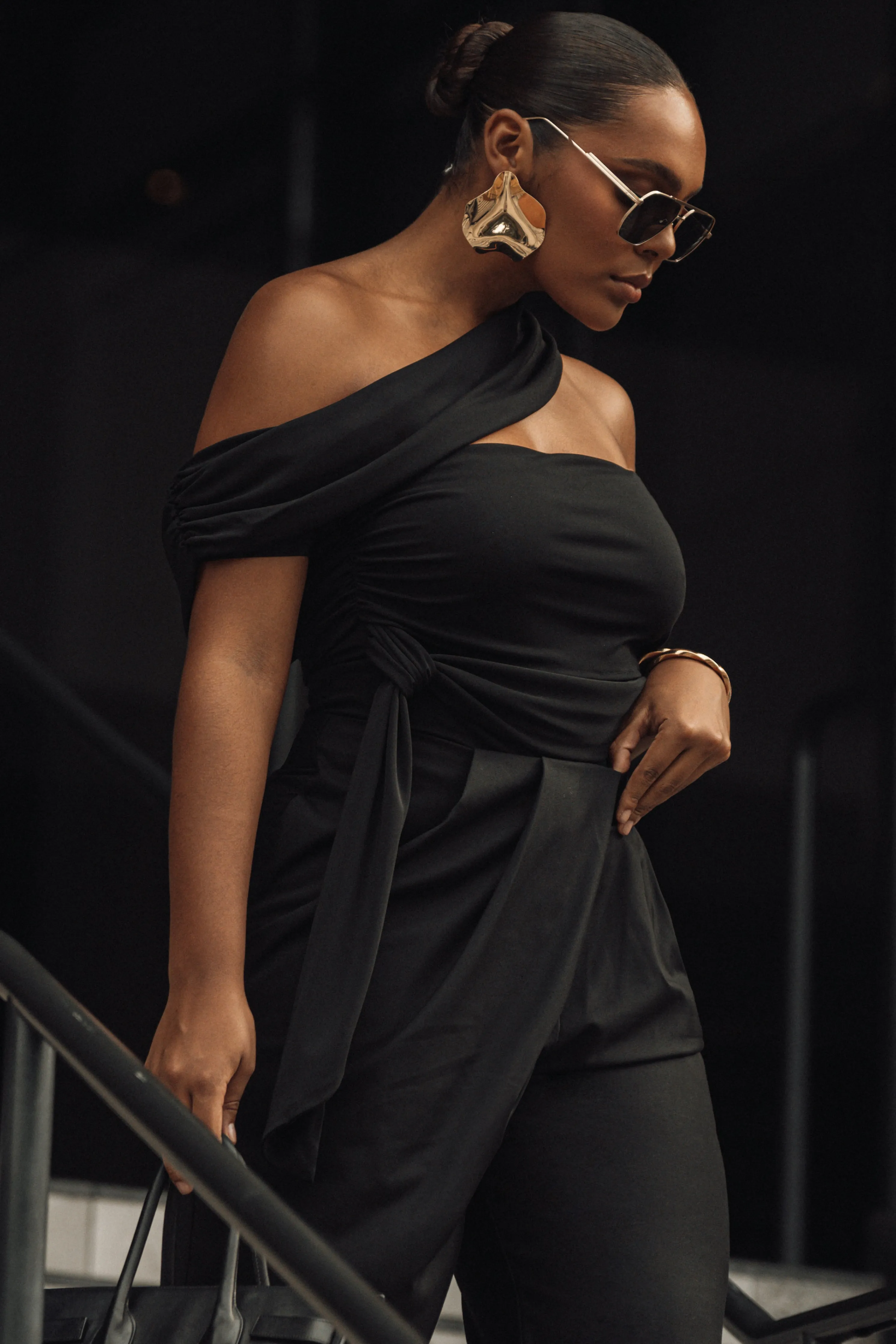 Black Above All Drape Bodysuit