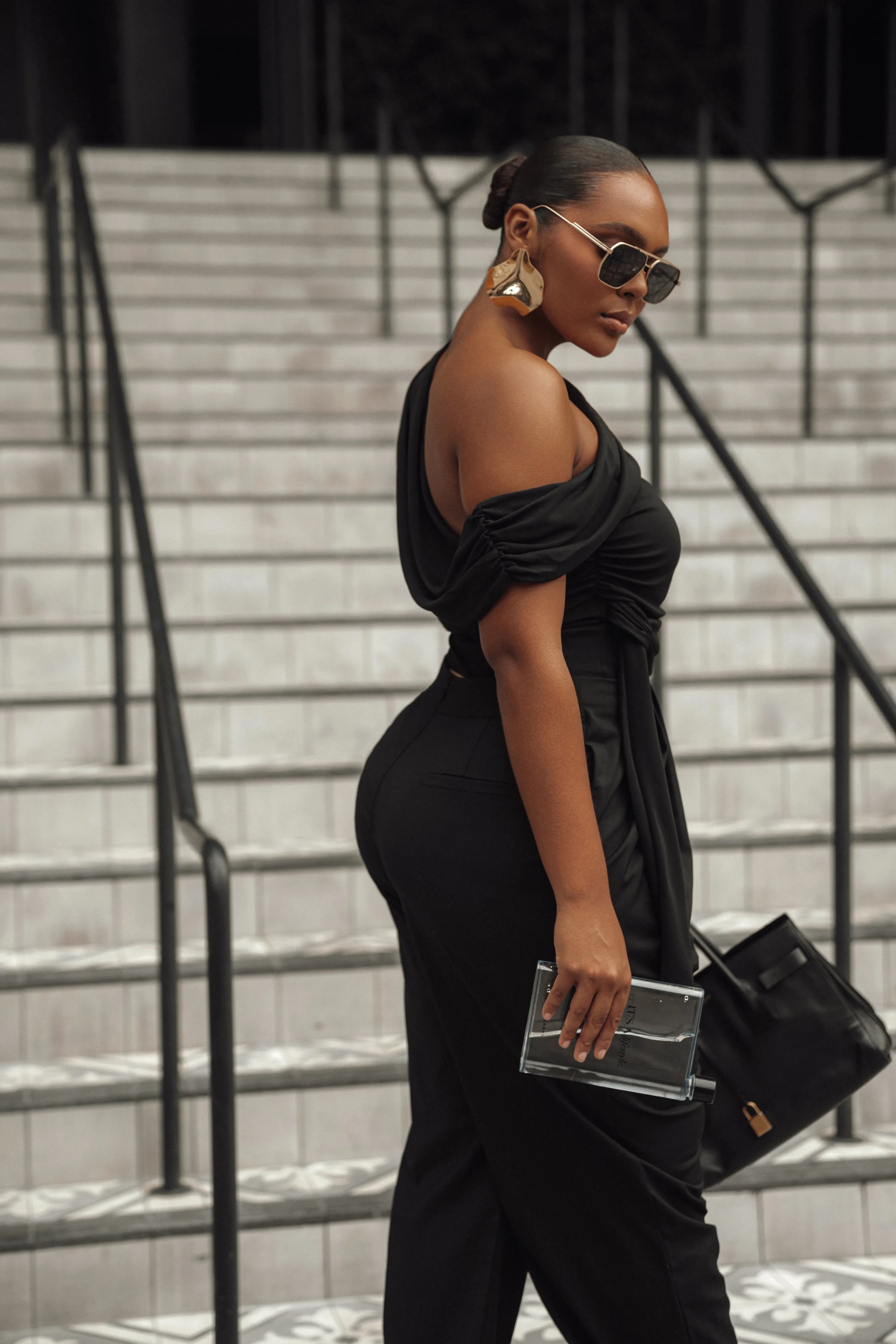 Black Above All Drape Bodysuit