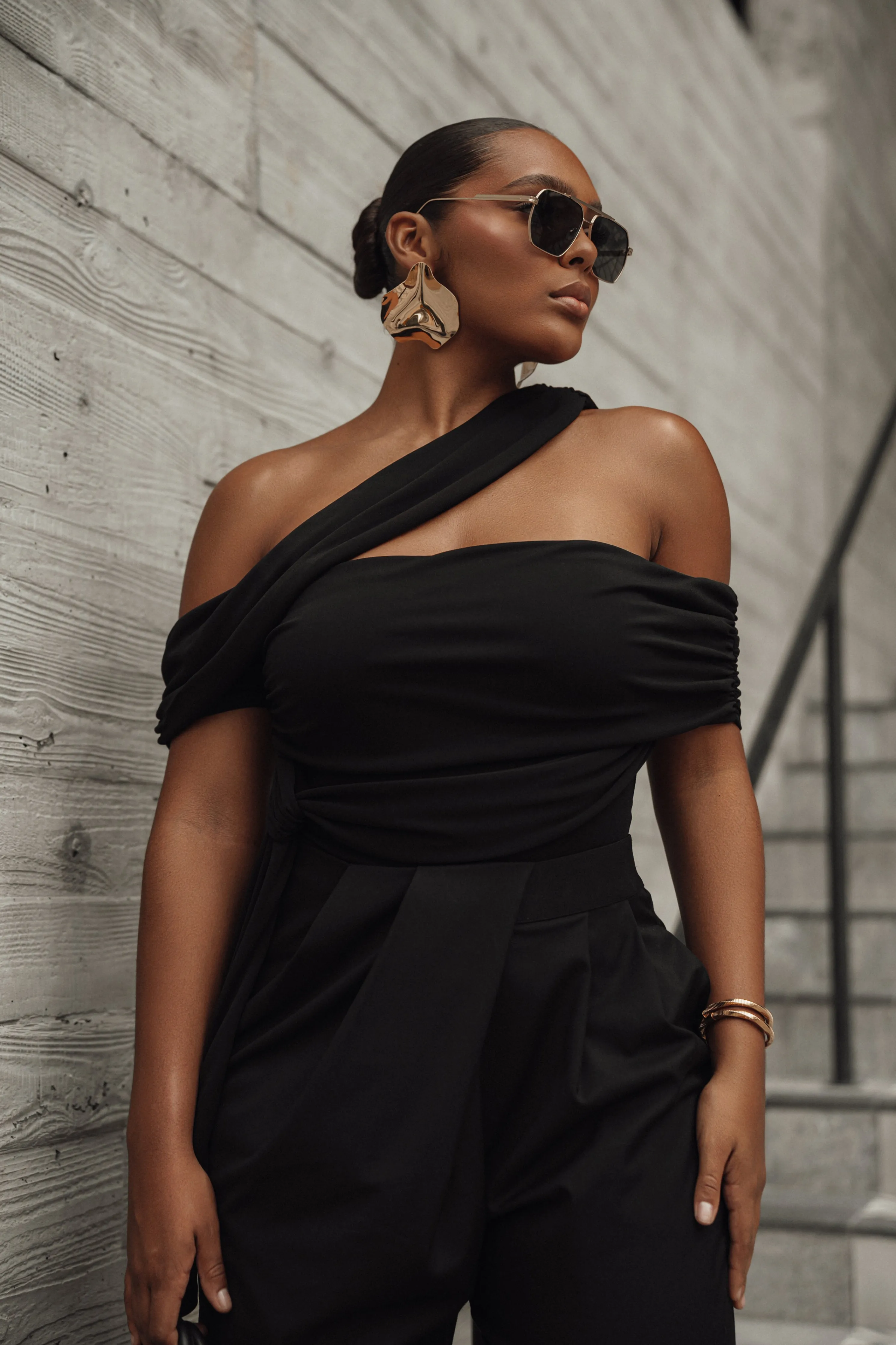 Black Above All Drape Bodysuit