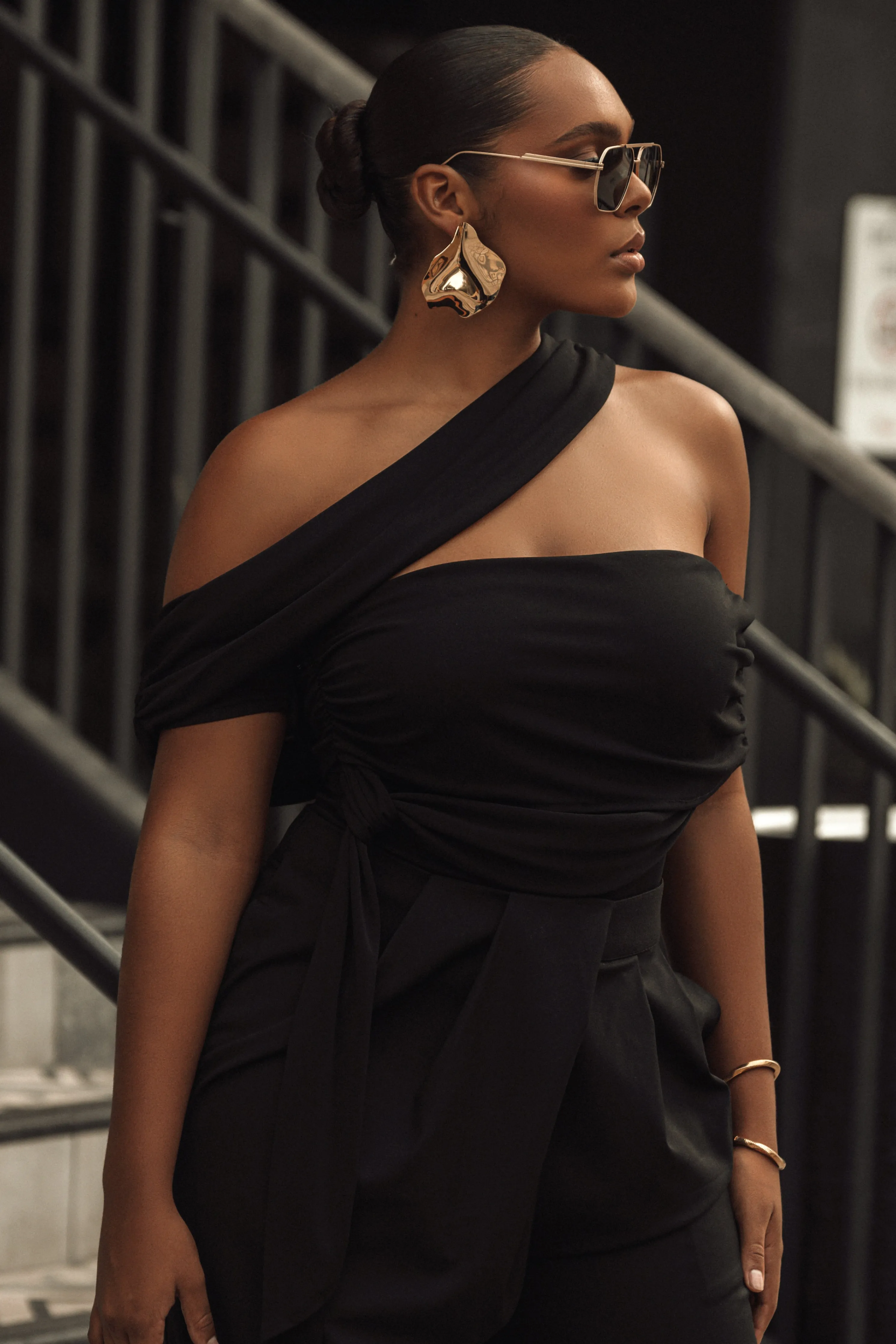 Black Above All Drape Bodysuit