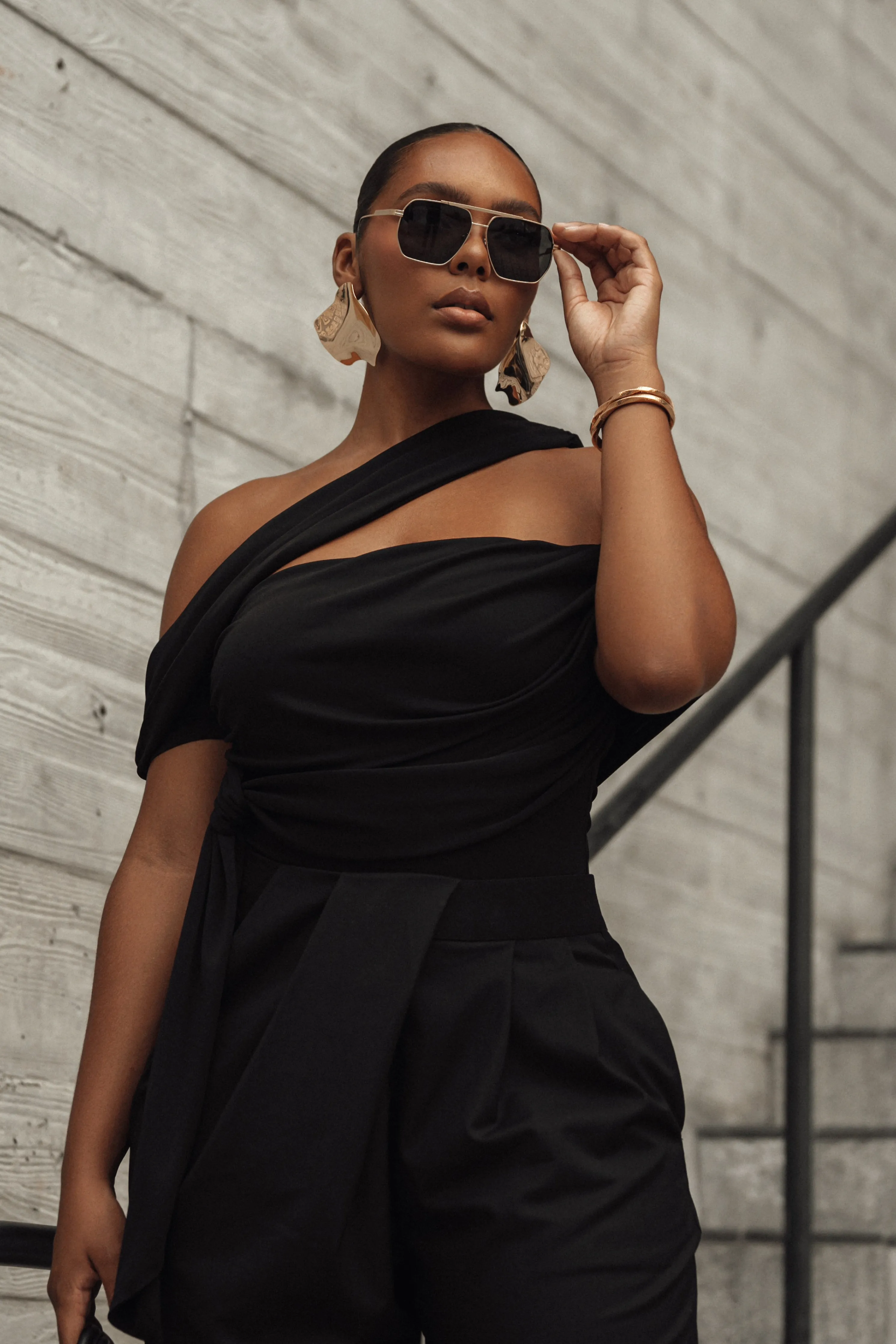 Black Above All Drape Bodysuit