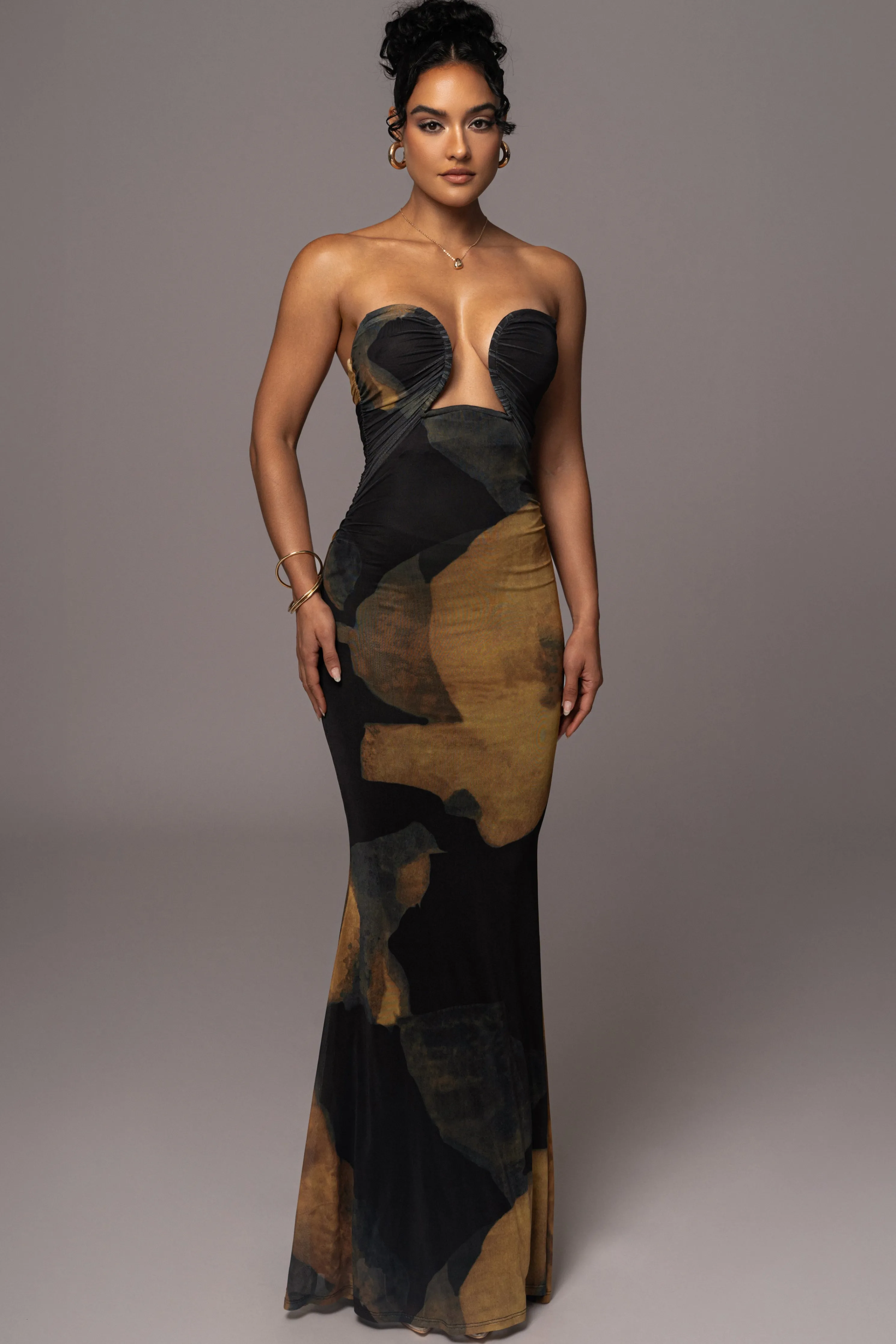 Black Abstract Bethany Strapless Maxi Dress