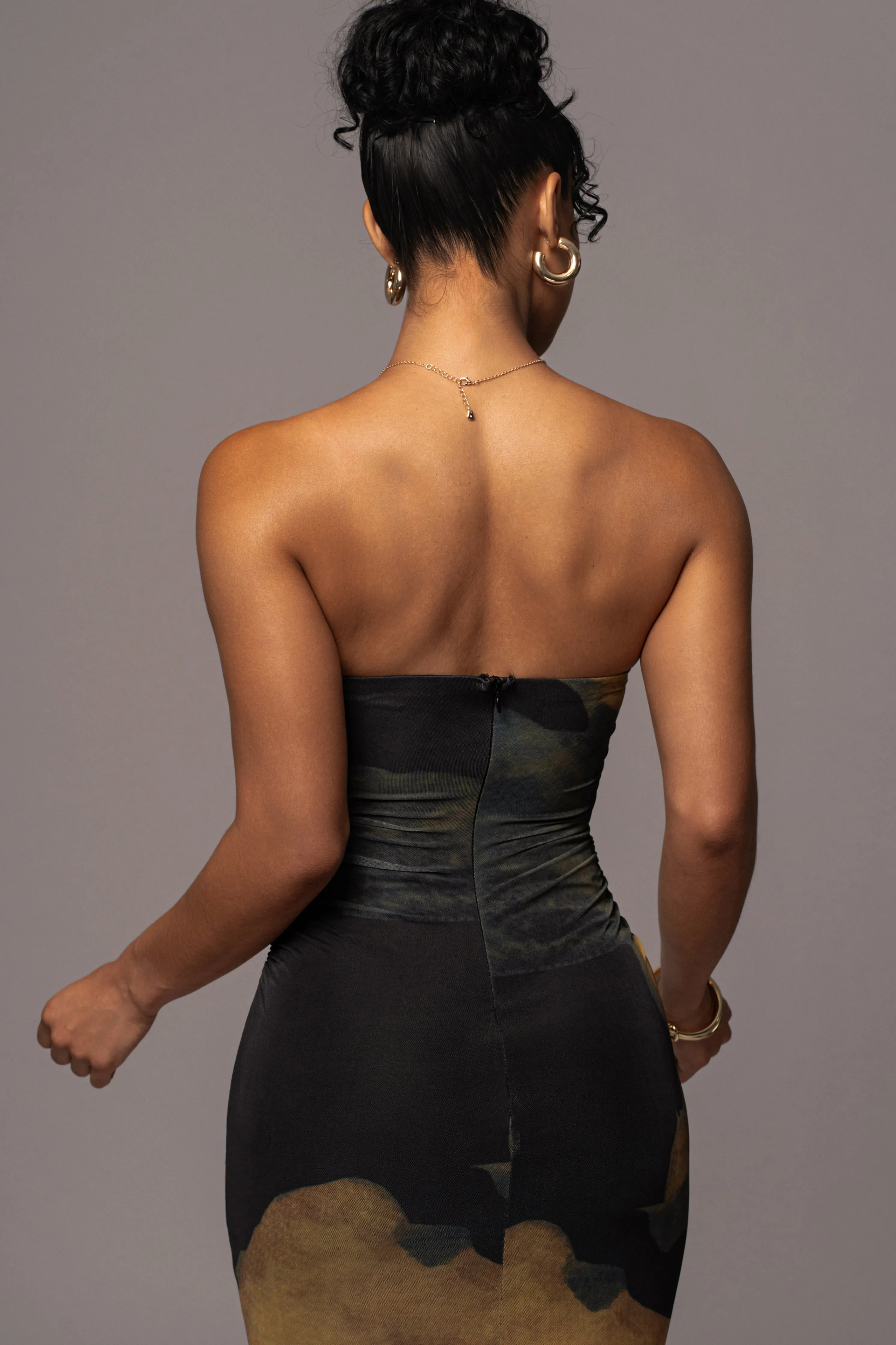 Black Abstract Bethany Strapless Maxi Dress