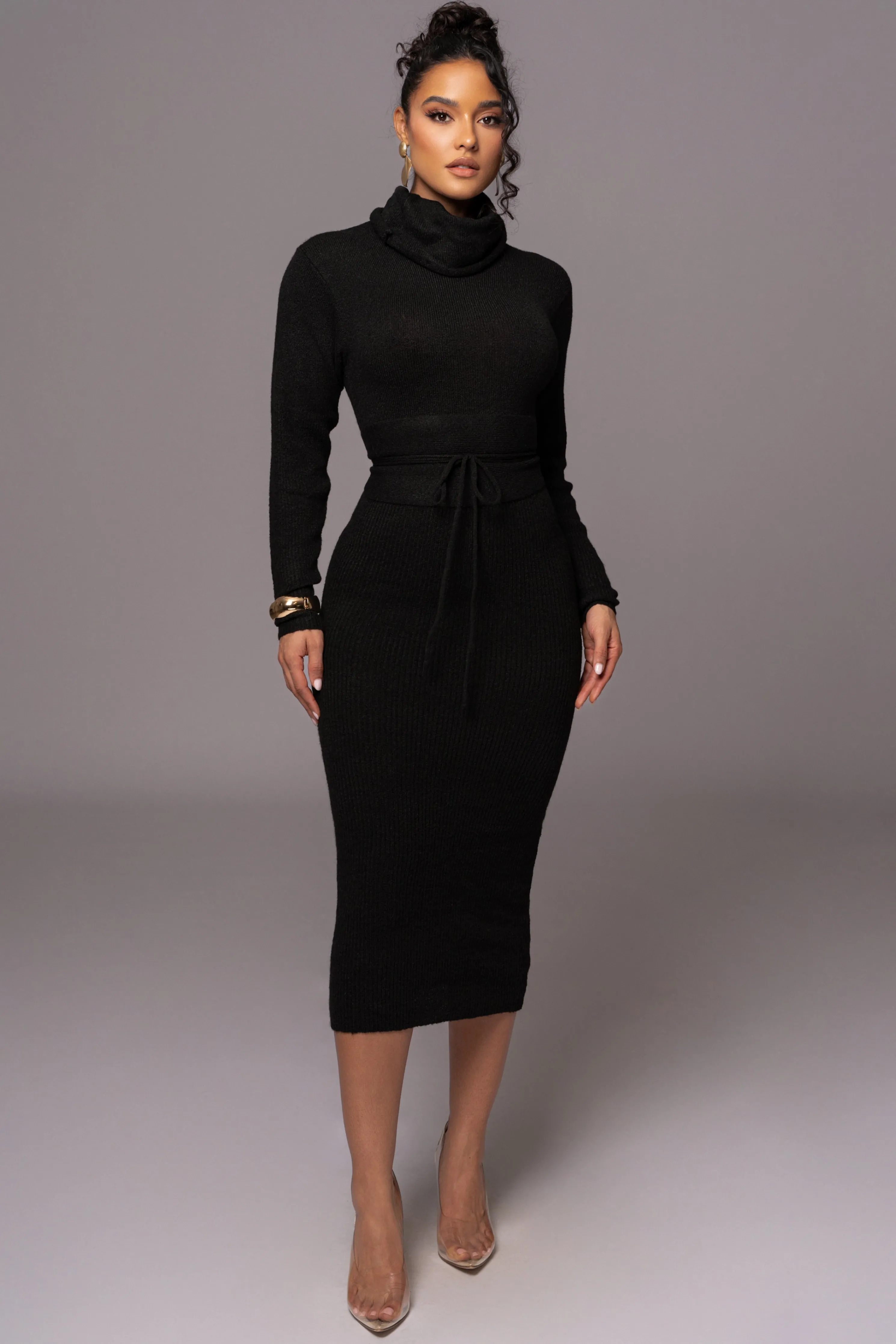 Black Aubrey Turtleneck Sweater Dress