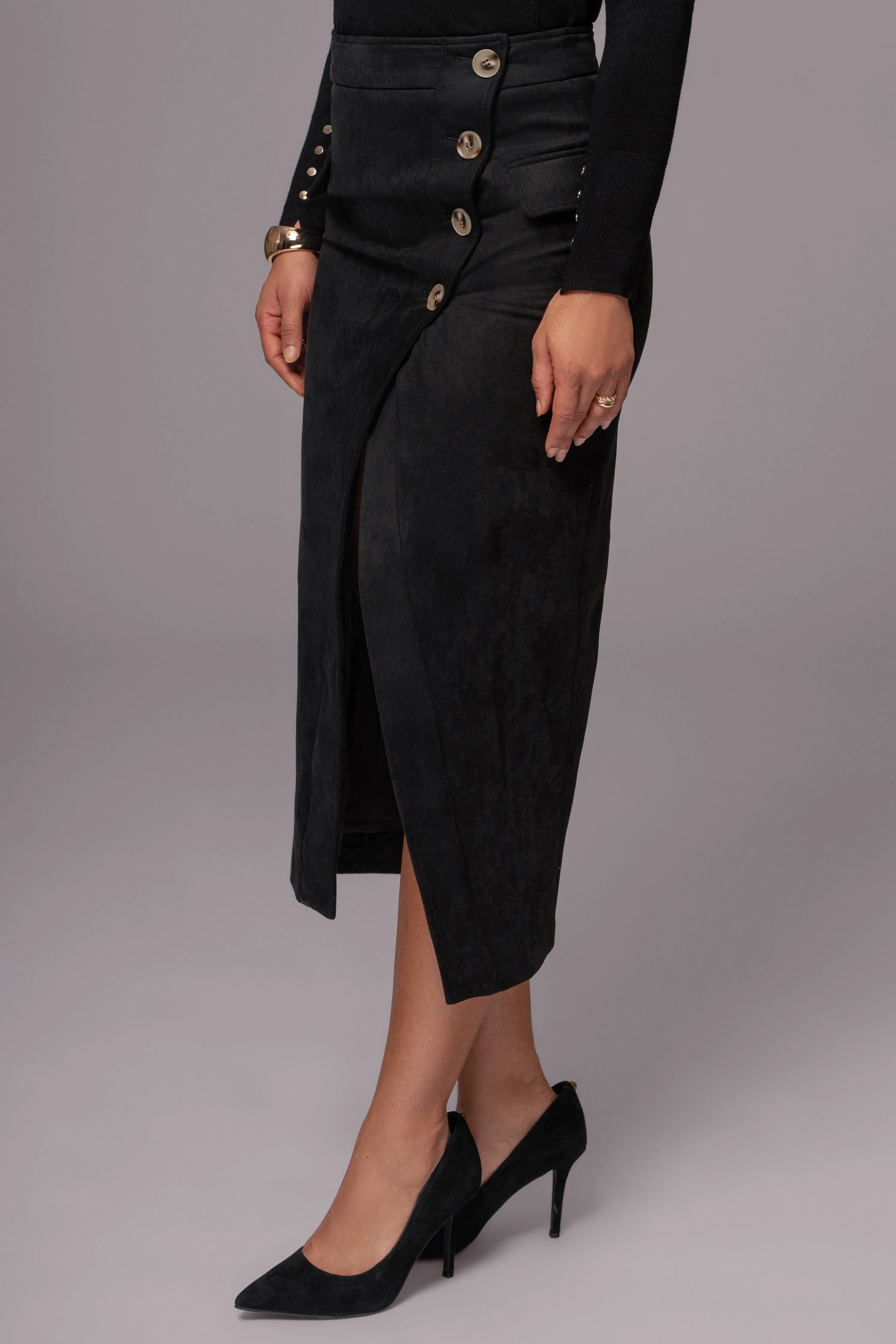 Black Audrey Suede Midi Skirt