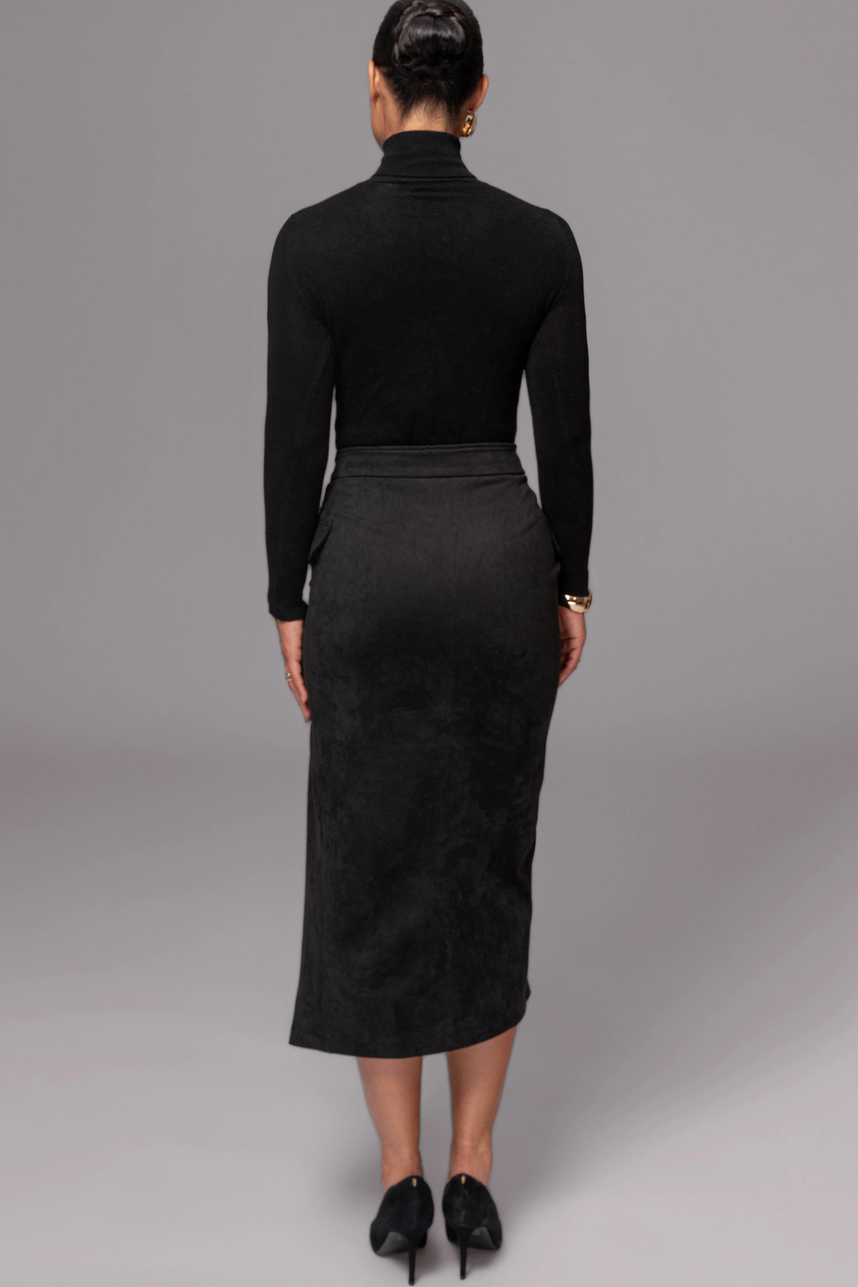 Black Audrey Suede Midi Skirt