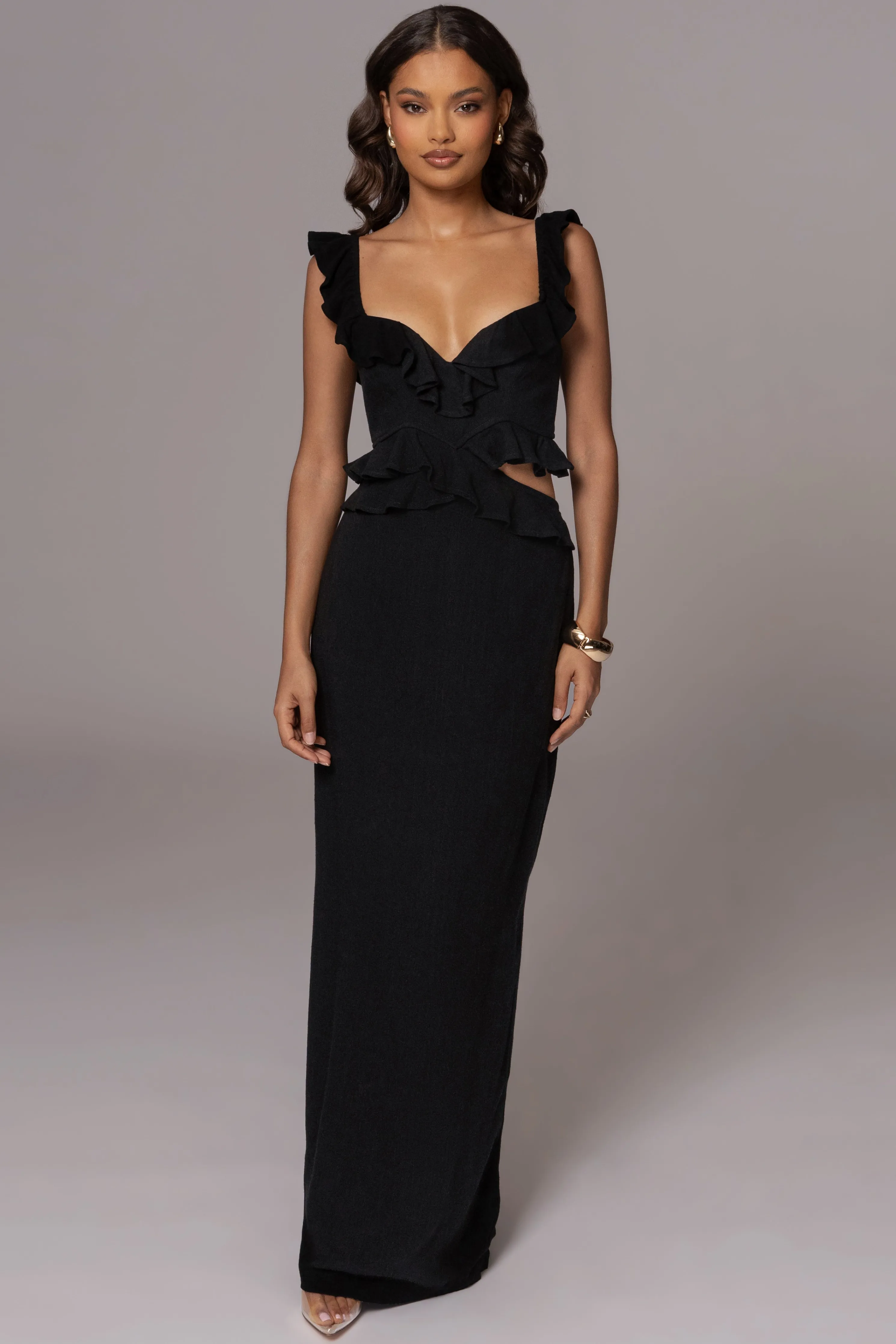 Black Brighter Days Linen Maxi Dress