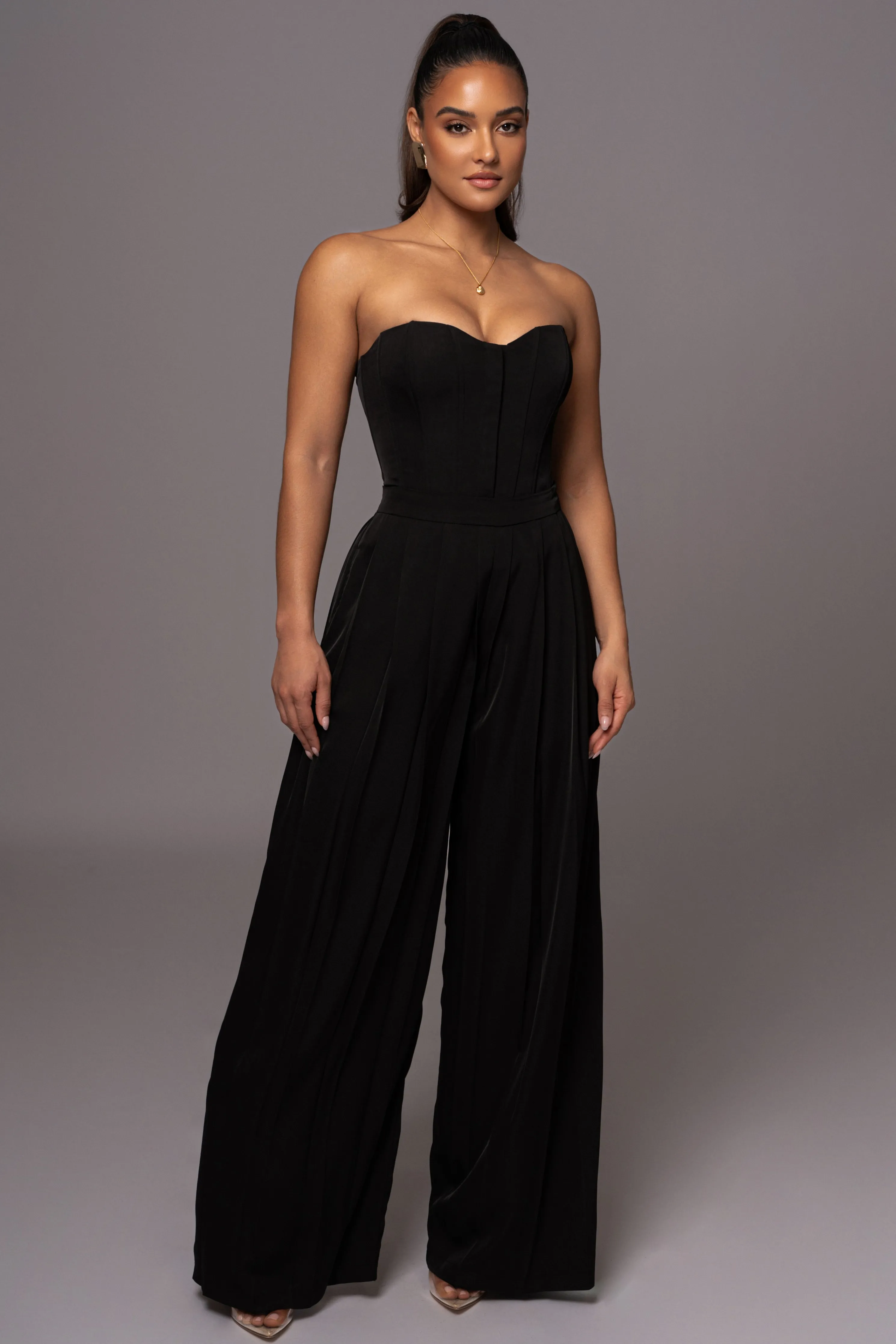 Black Clara Wide Leg Pleated Trousers