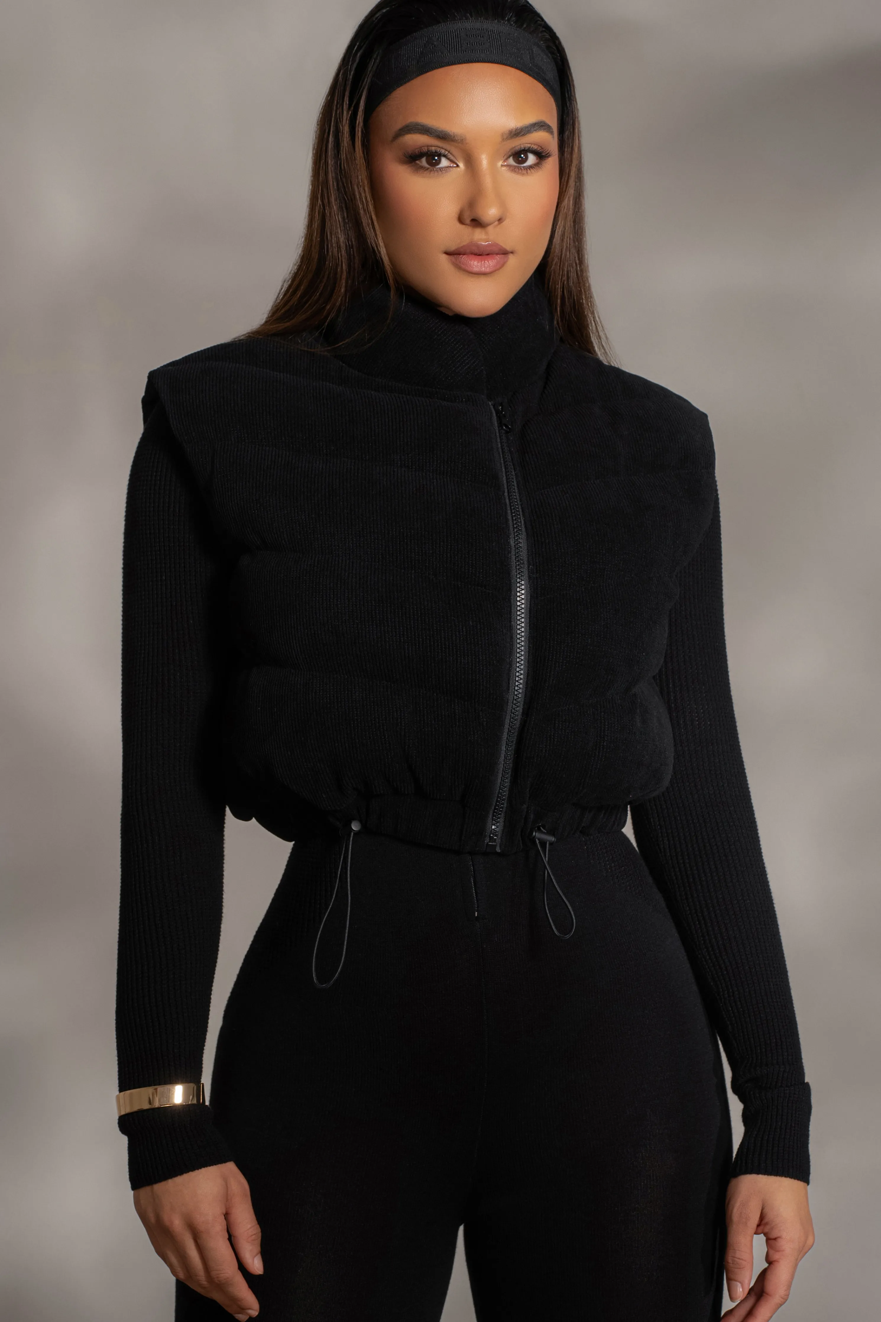 Black Delma Ribbed Puffer Vest