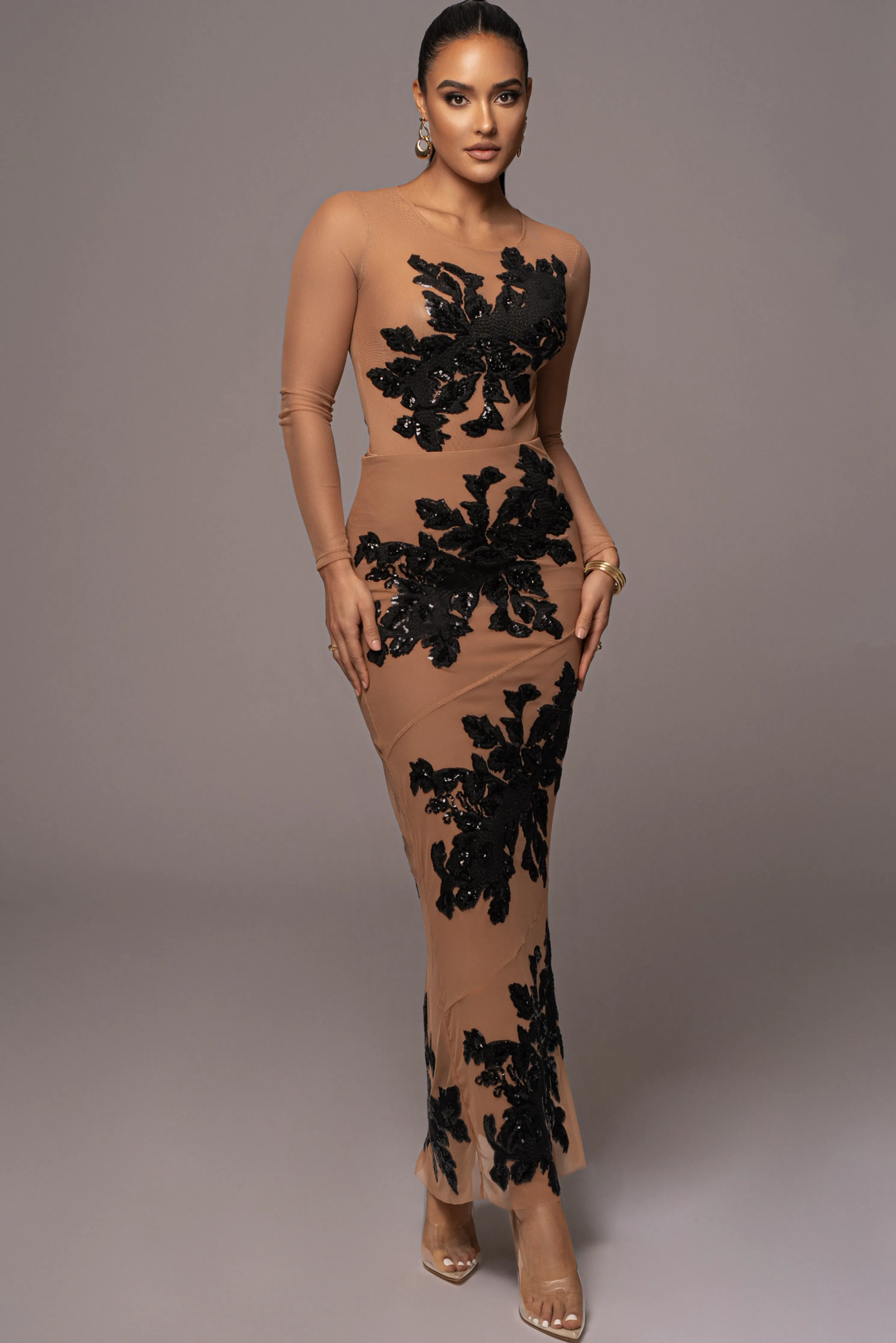 Black Edena Embroidered Midi Skirt