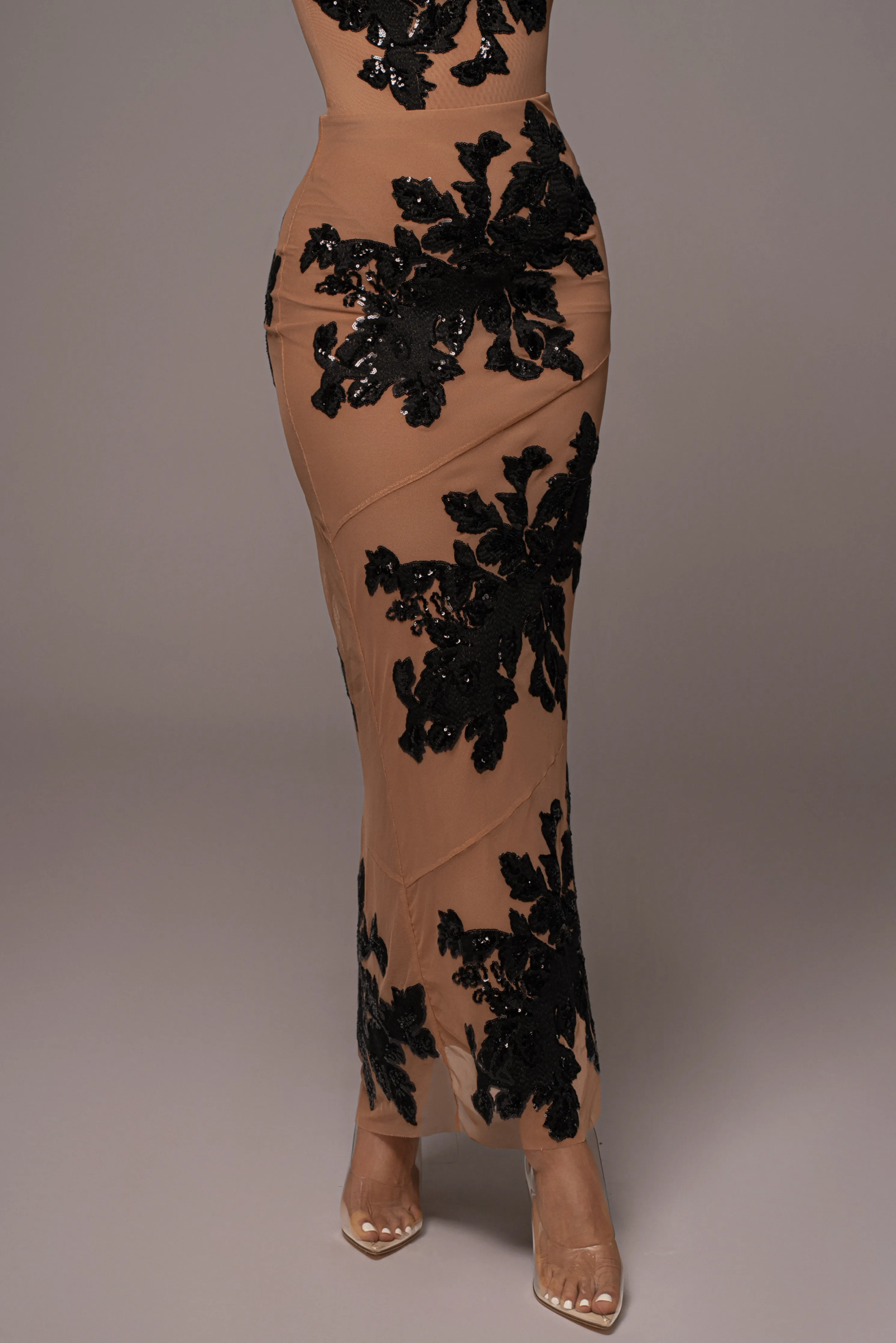 Black Edena Embroidered Midi Skirt