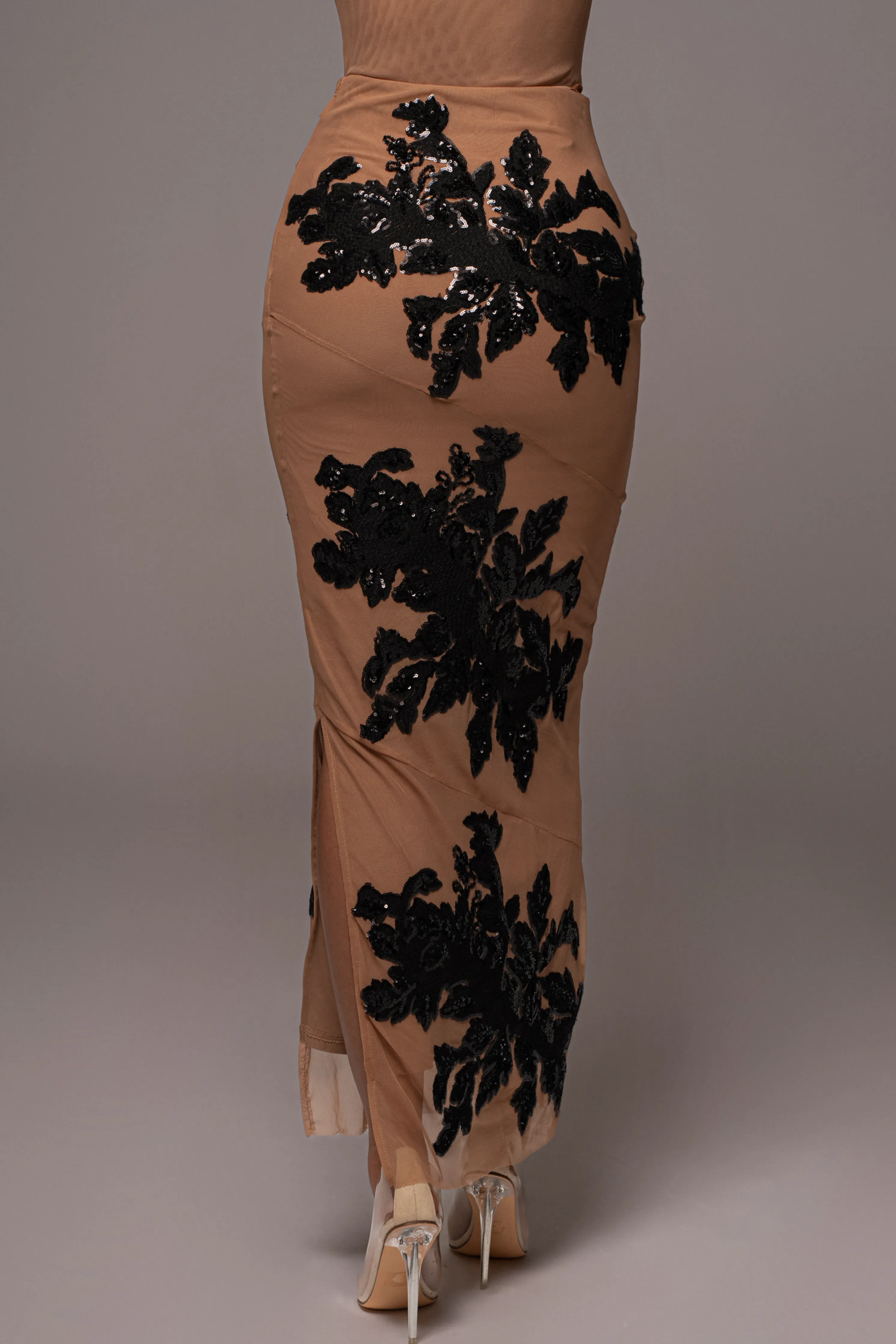 Black Edena Embroidered Midi Skirt