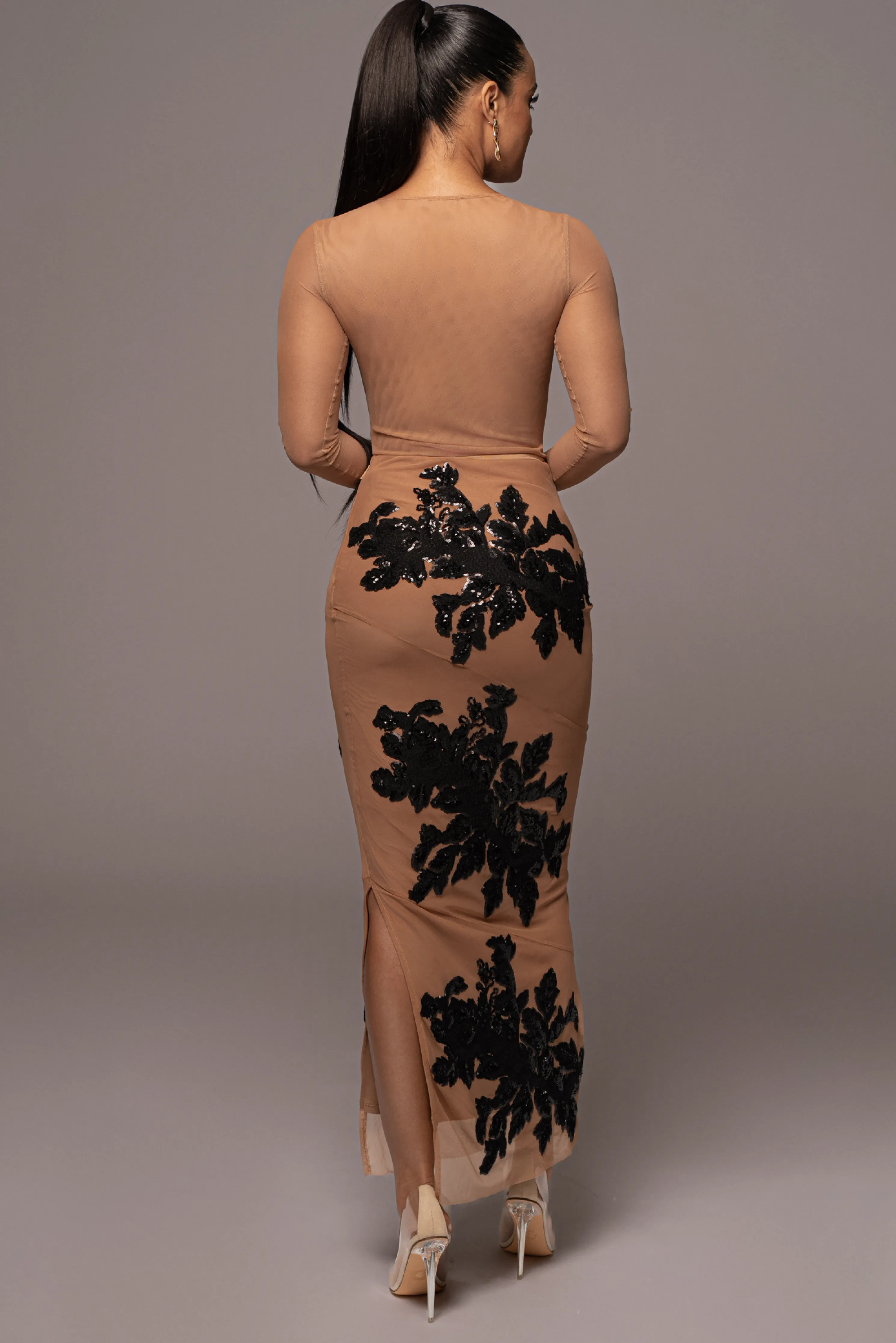 Black Edena Embroidered Midi Skirt