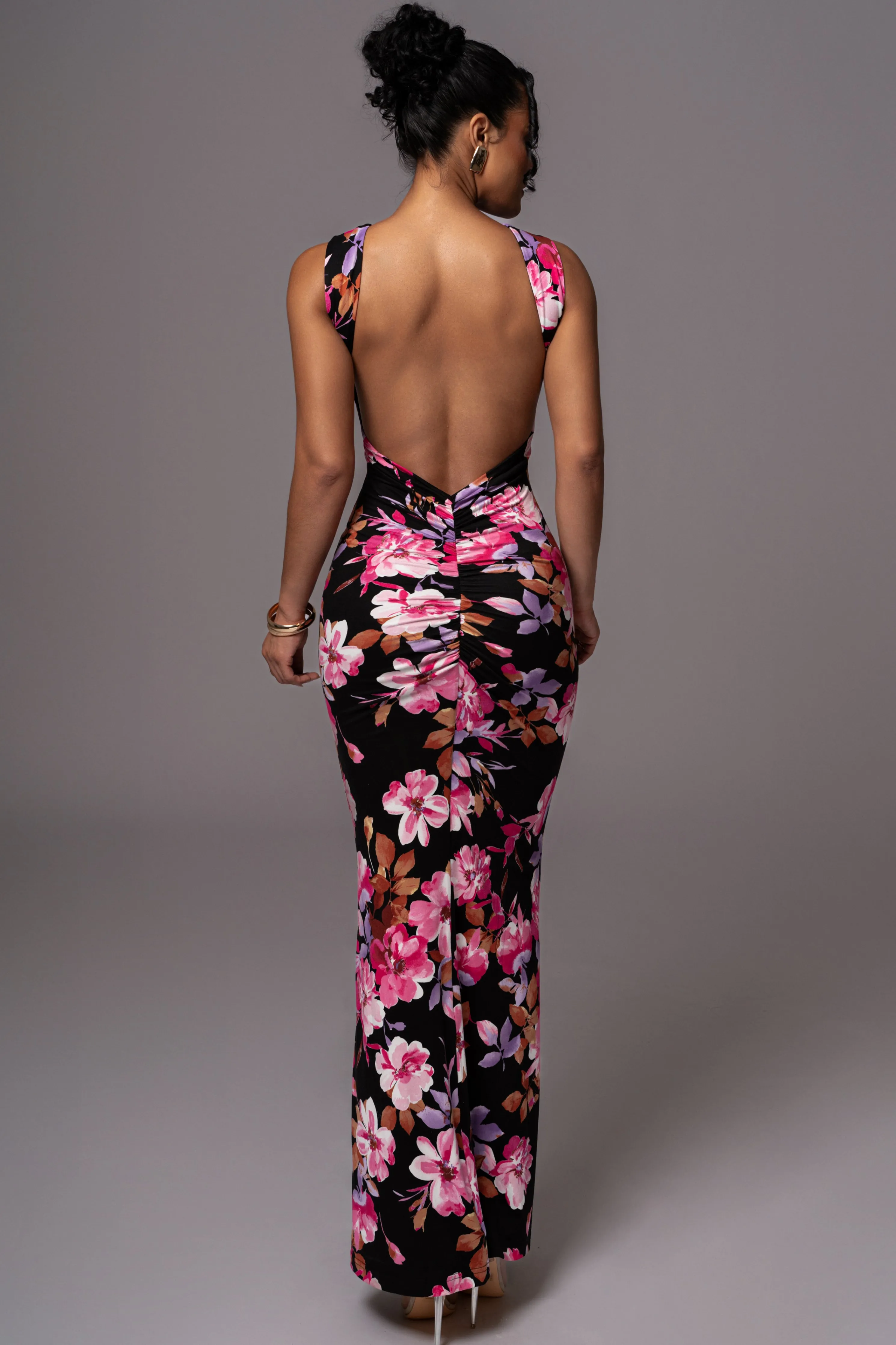 Black Floral JLUXBASIX FRONT AND CENTER MAXI DRESS