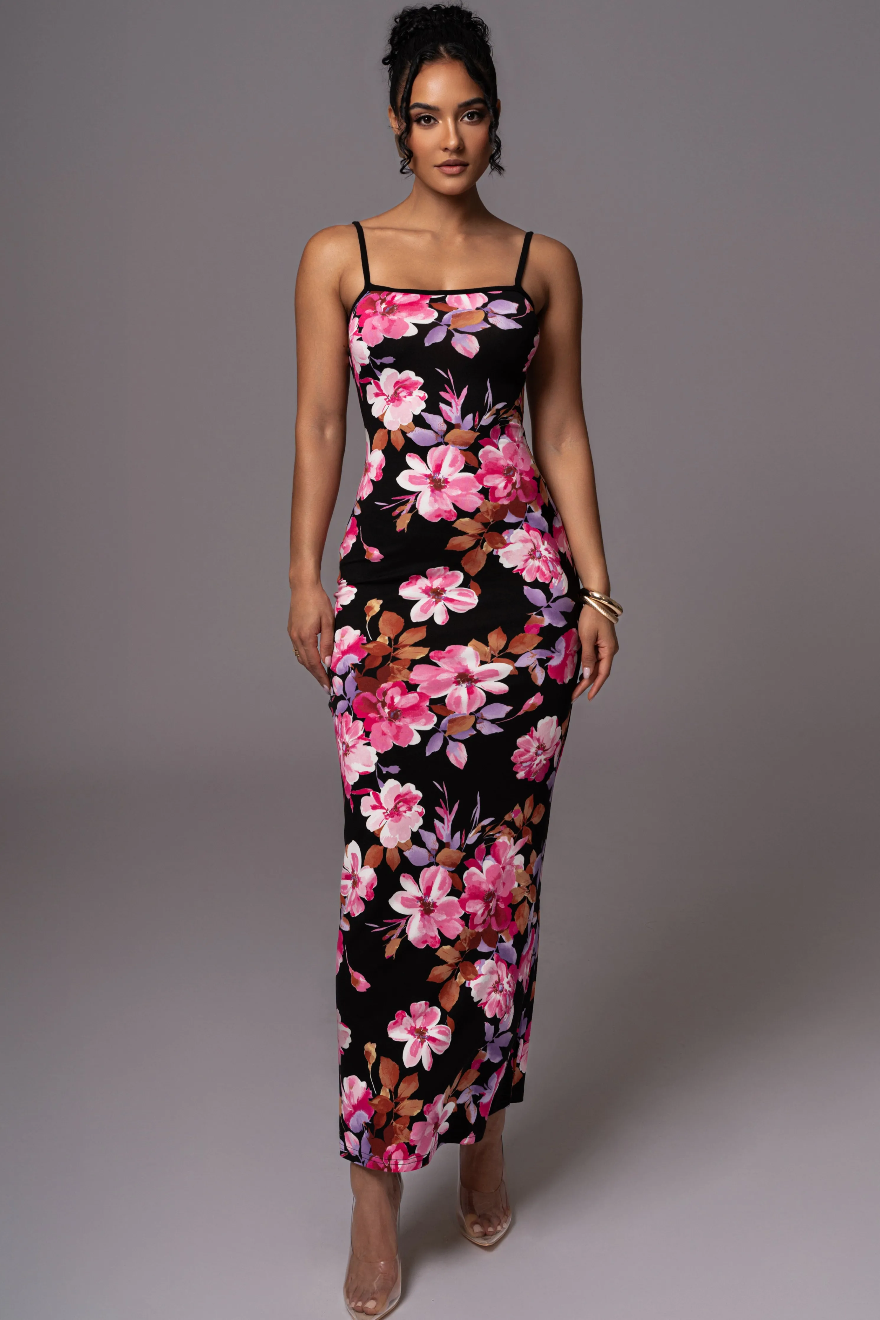 Black Floral Smooth Simplicity Maxi Dress
