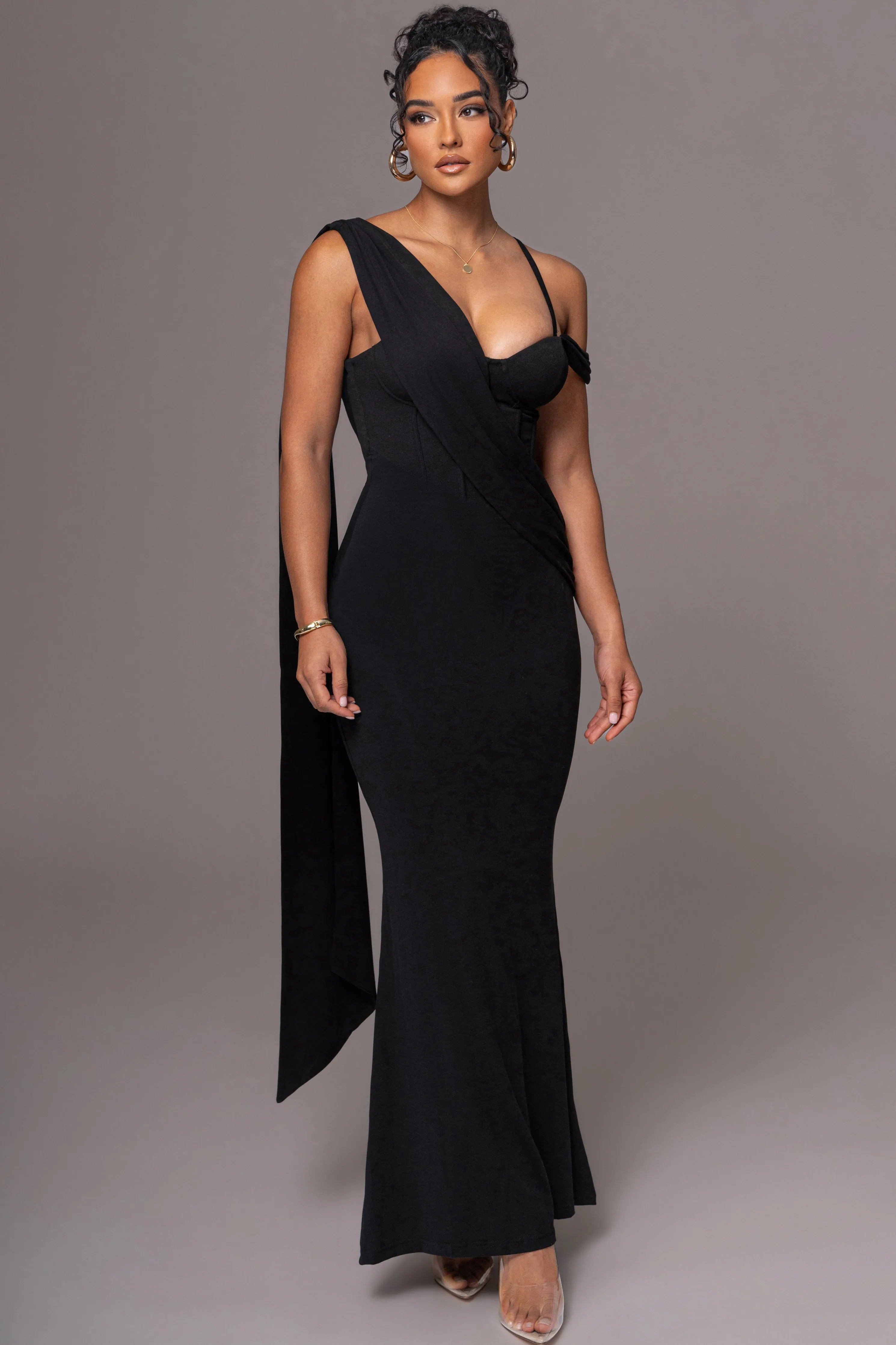 Black Grand Entrance Drape Dress