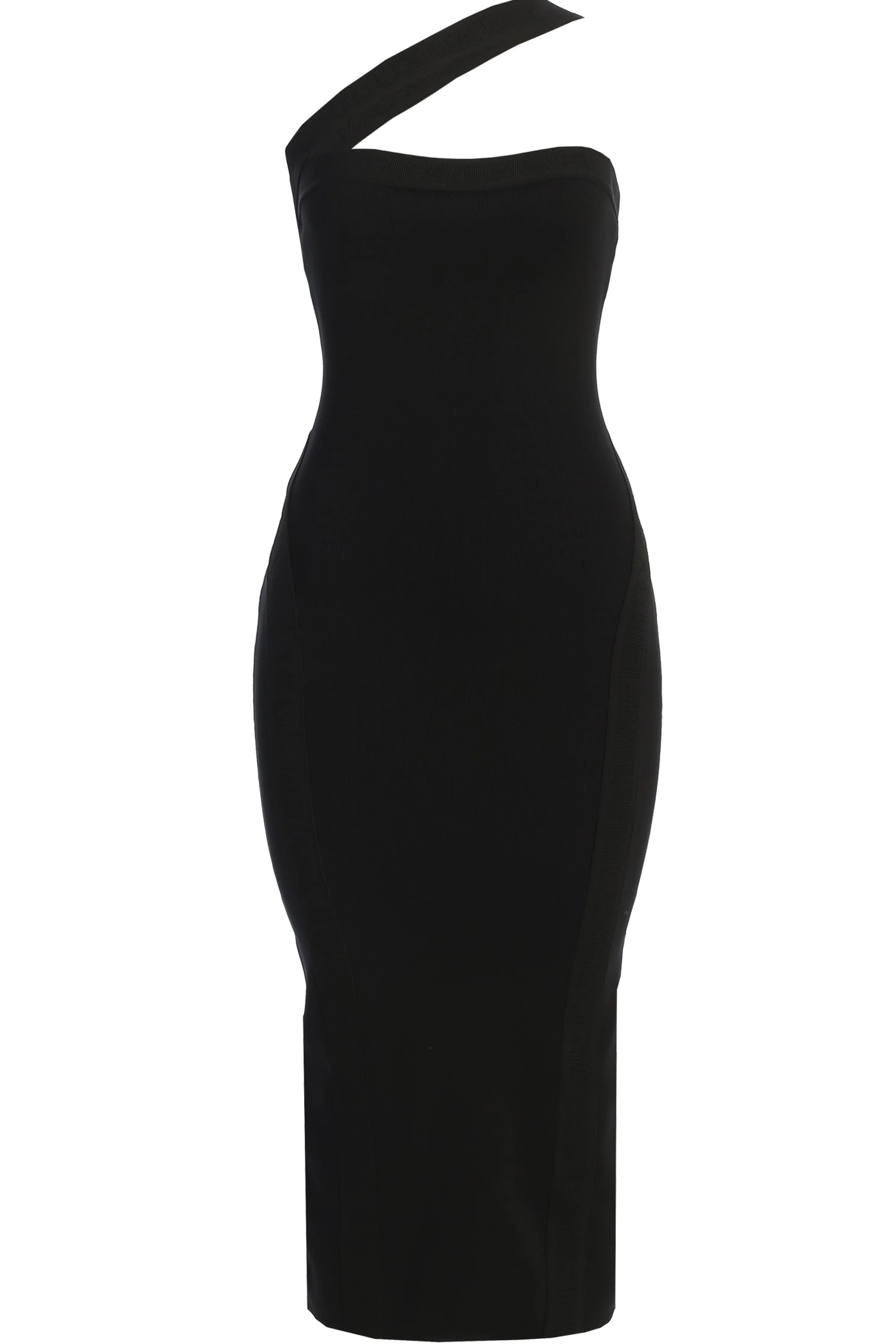 Black Ivone Asymmetrical Midi Dress