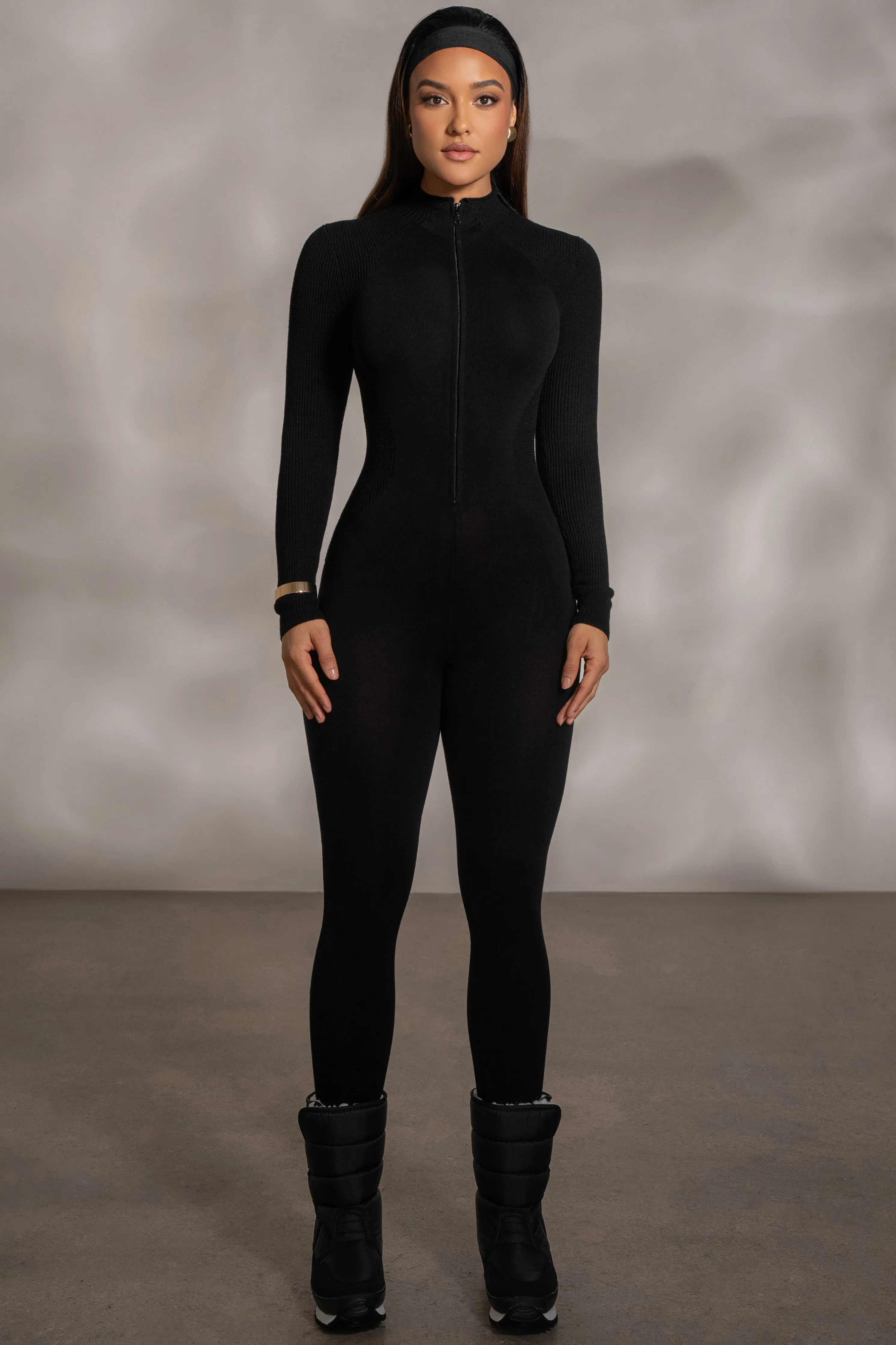 Black Kris Front Zipper Jumpsuit