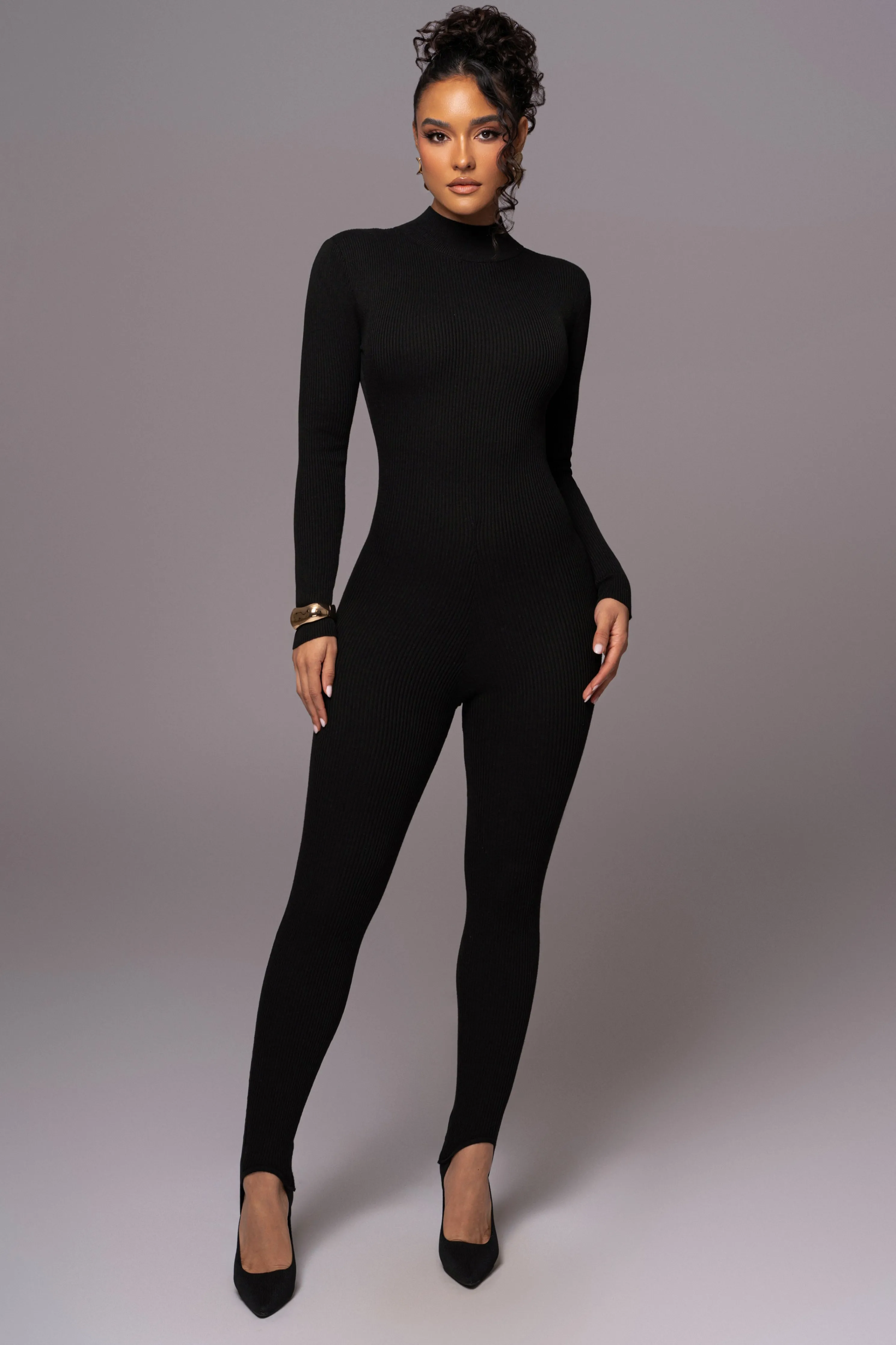 Black Minna Mock Neck Jumpsuit