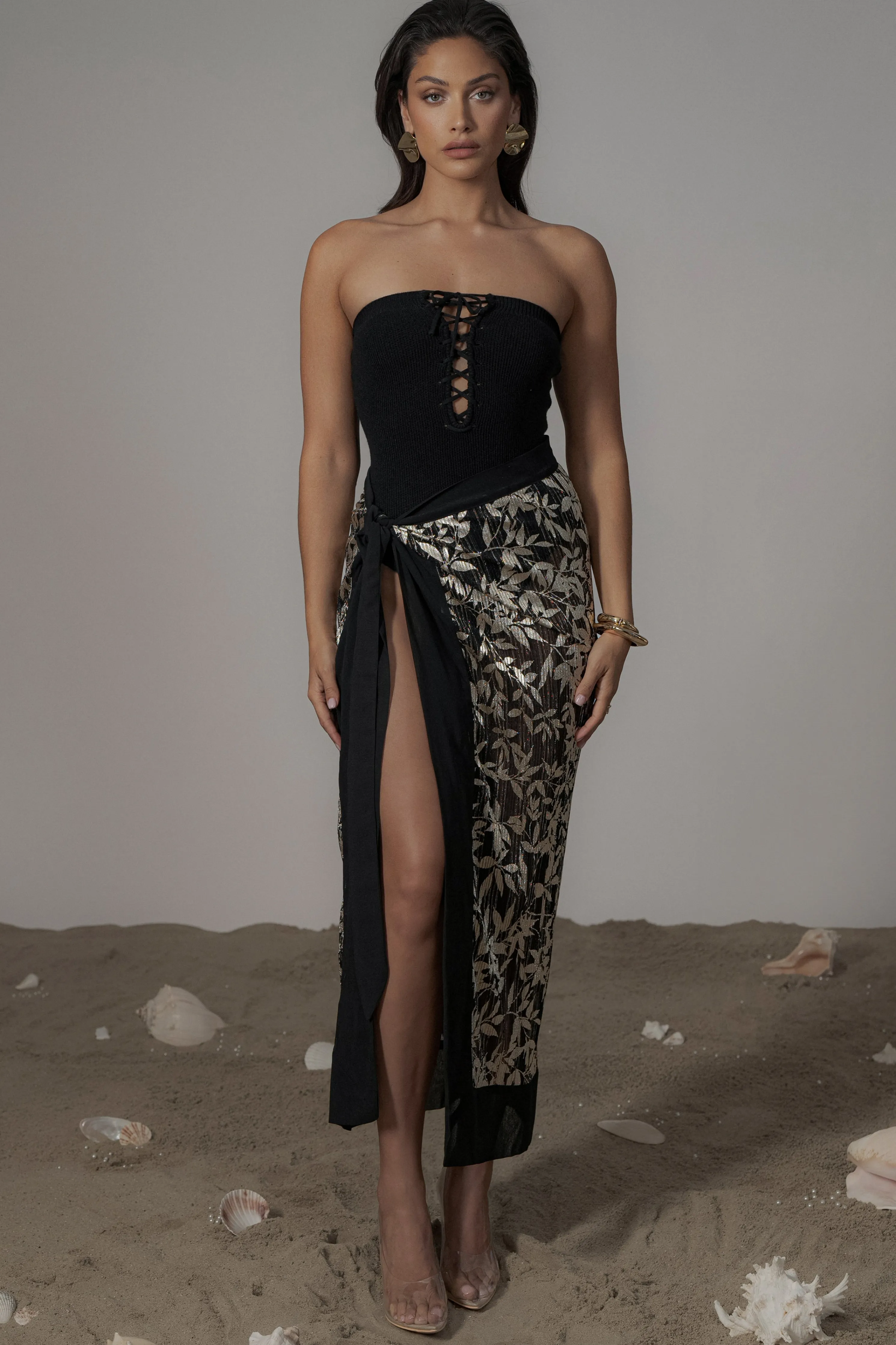 Black Positano Printed Sarong Skirt