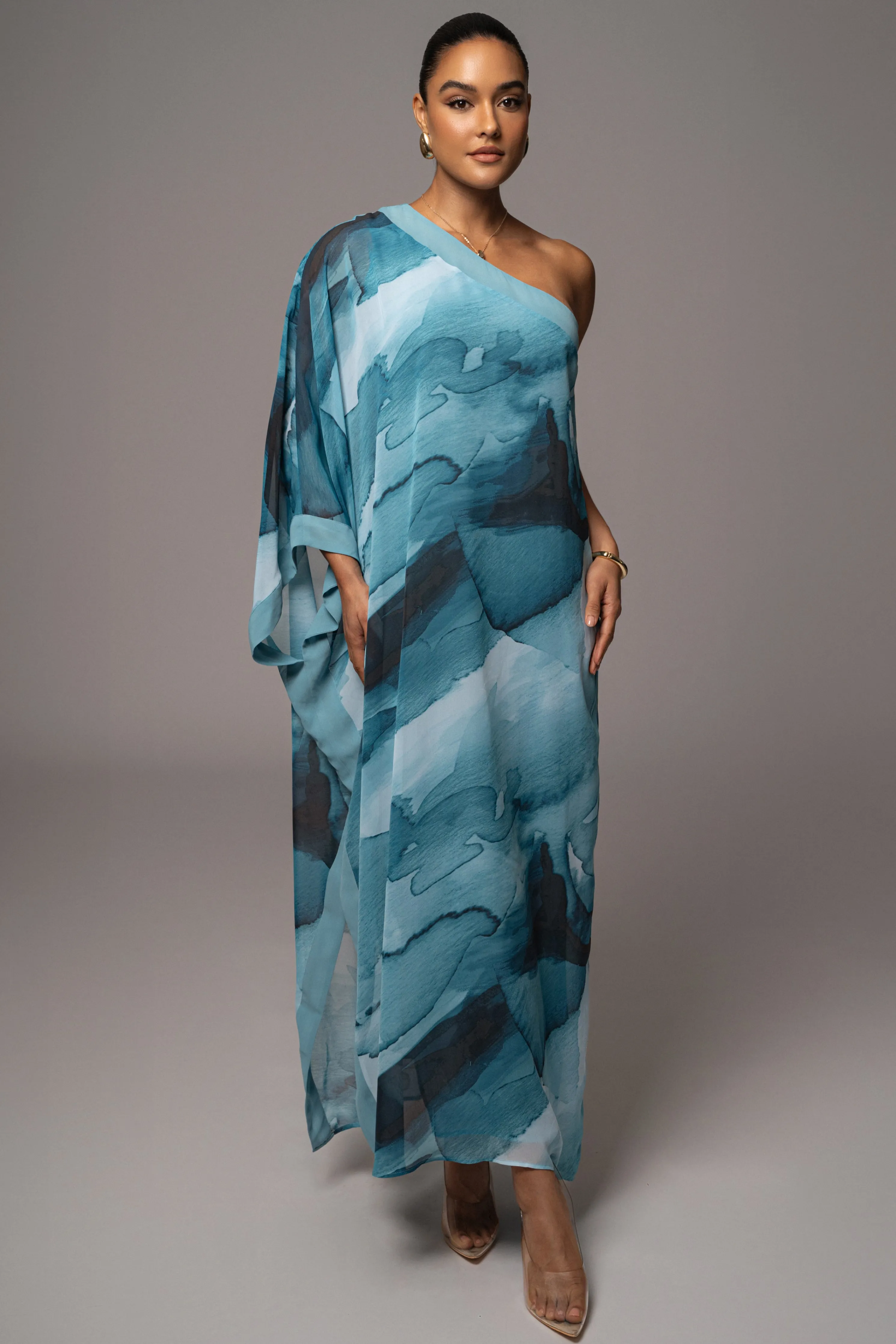Blue Abstract Mariel One Shoulder Maxi Dress