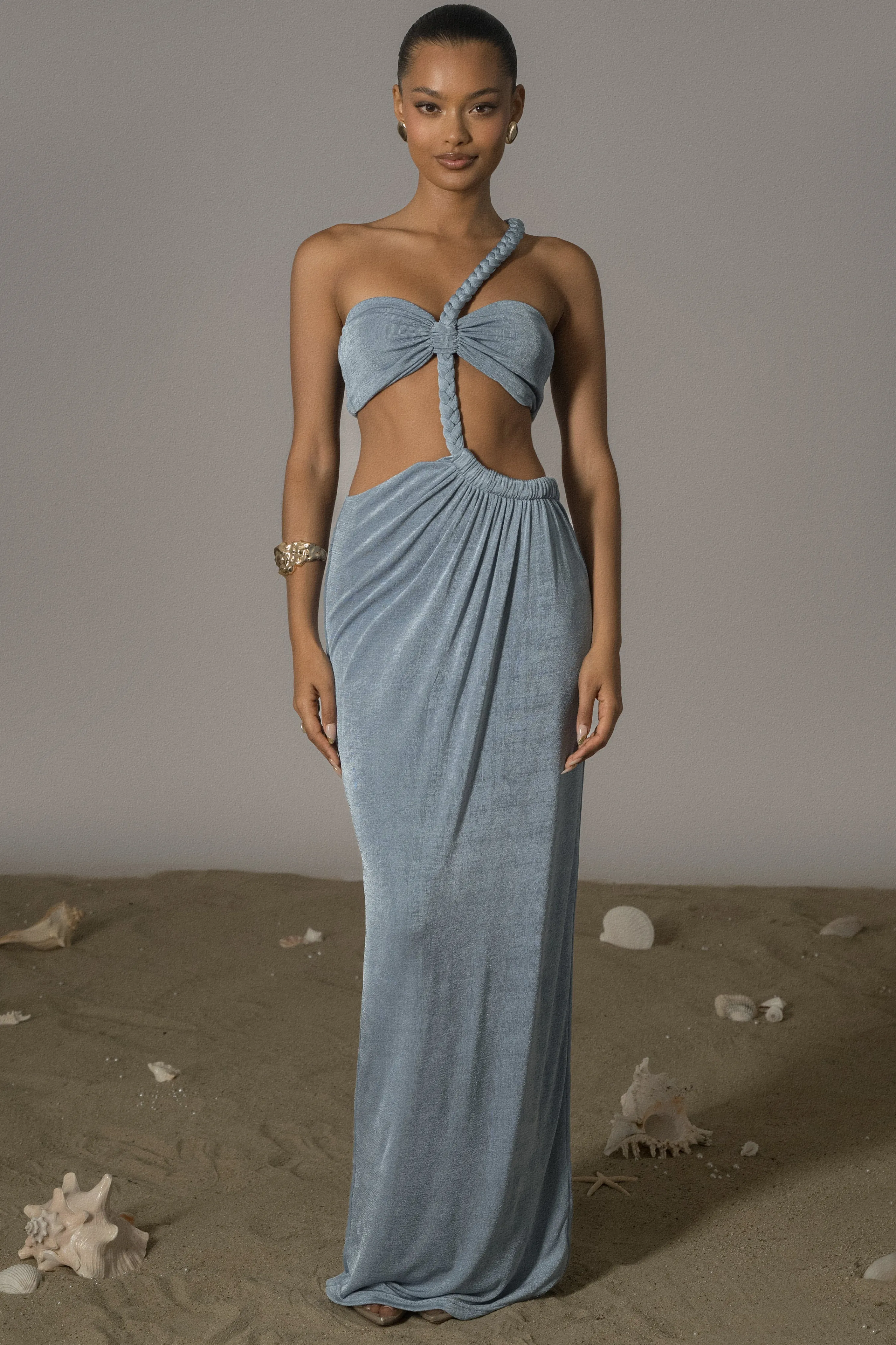Blue Ema One Shoulder Maxi Dress