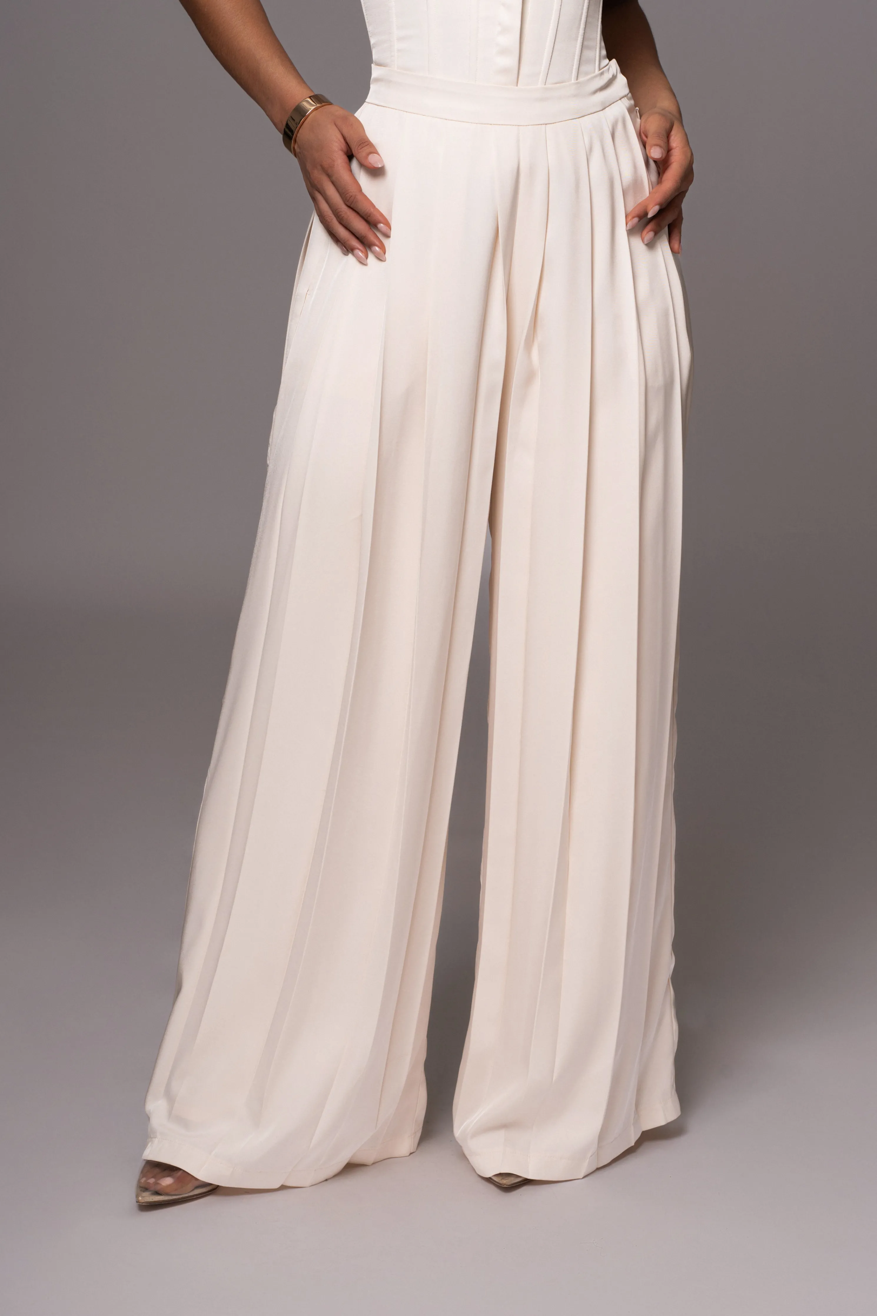 Buttercream Clara Wide Leg Pleated Trousers