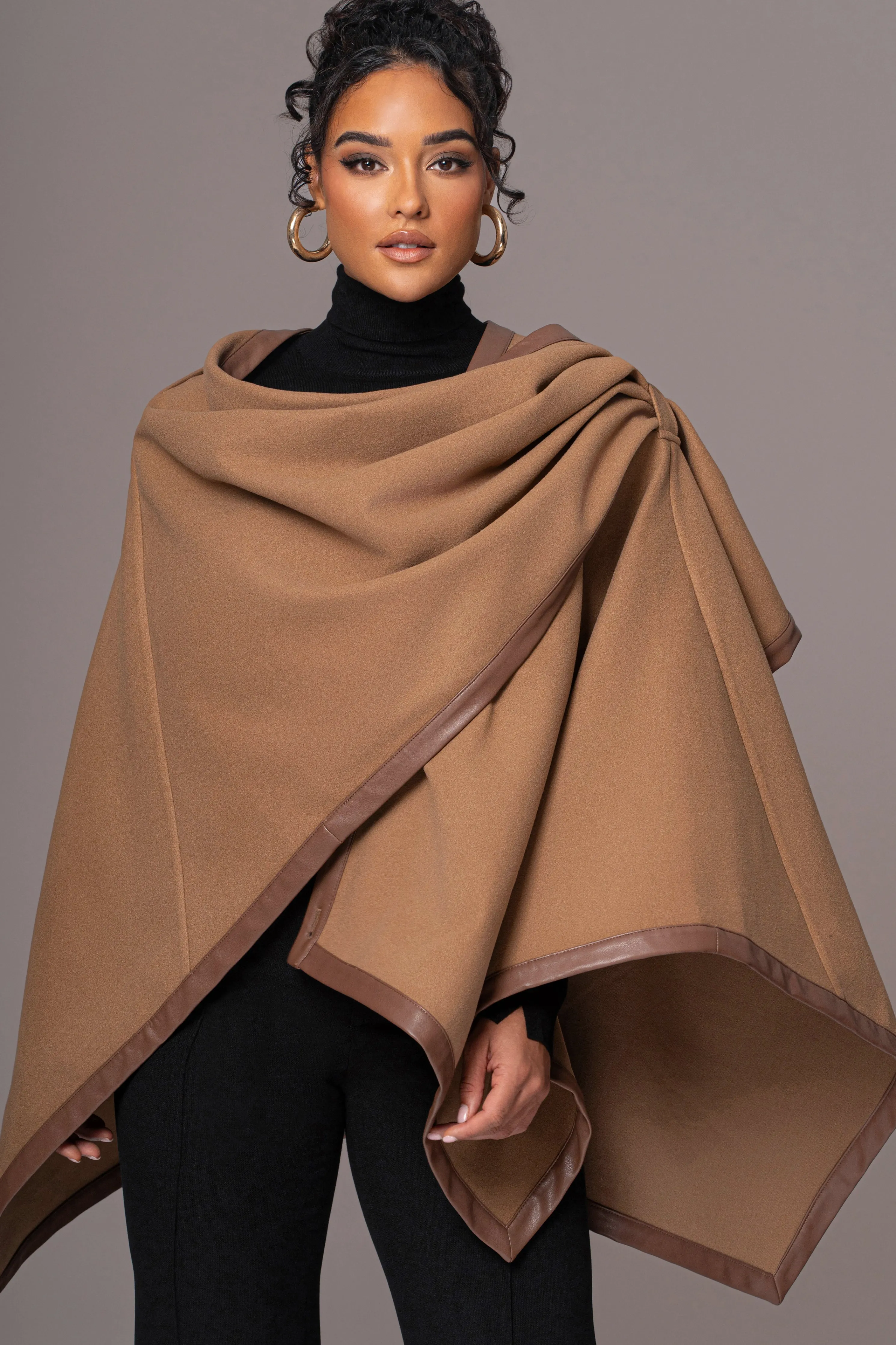 Camel Felt And Faux Leather Shawl