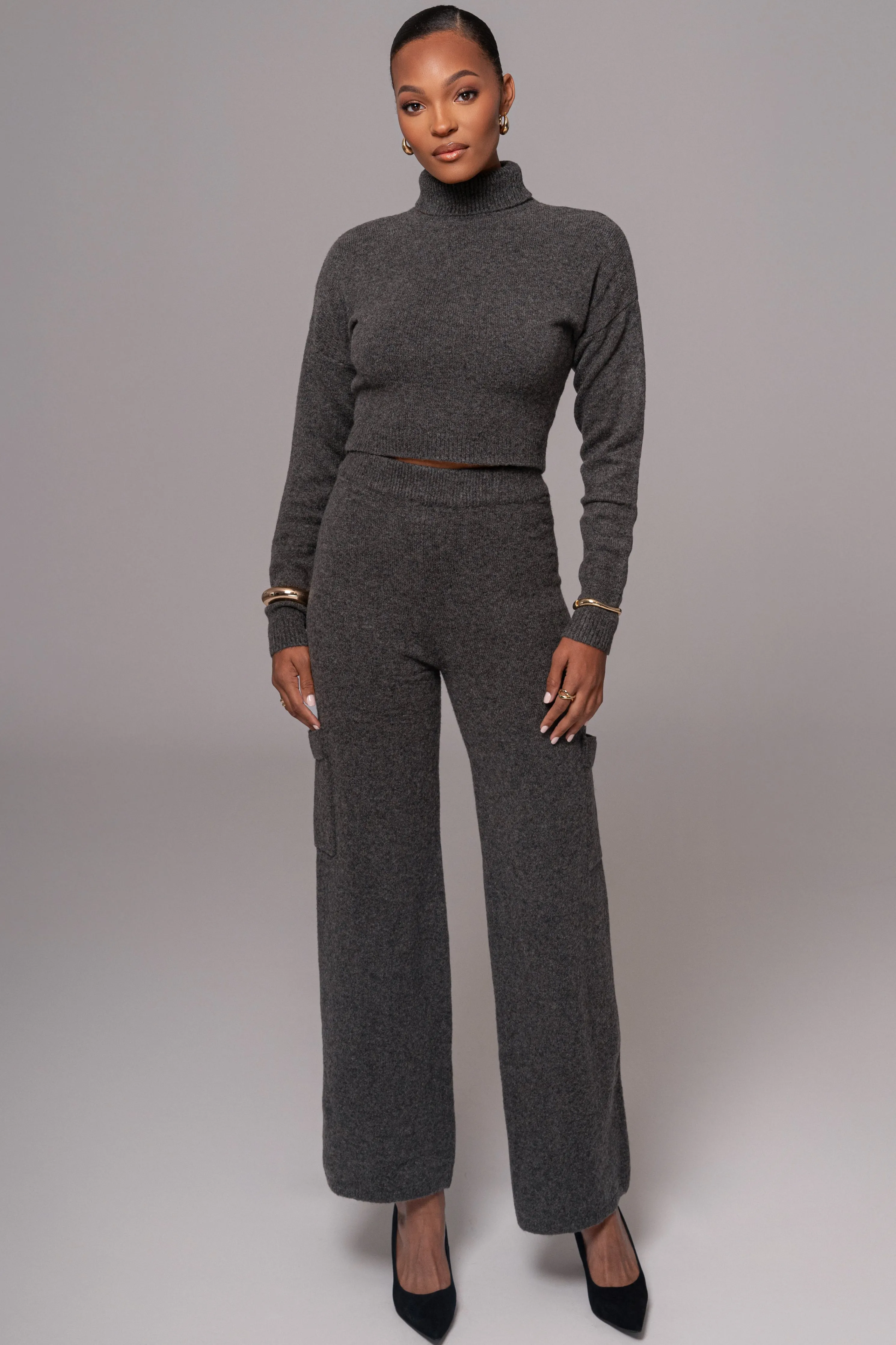 Charcoal Chelsey Knit Pant Set