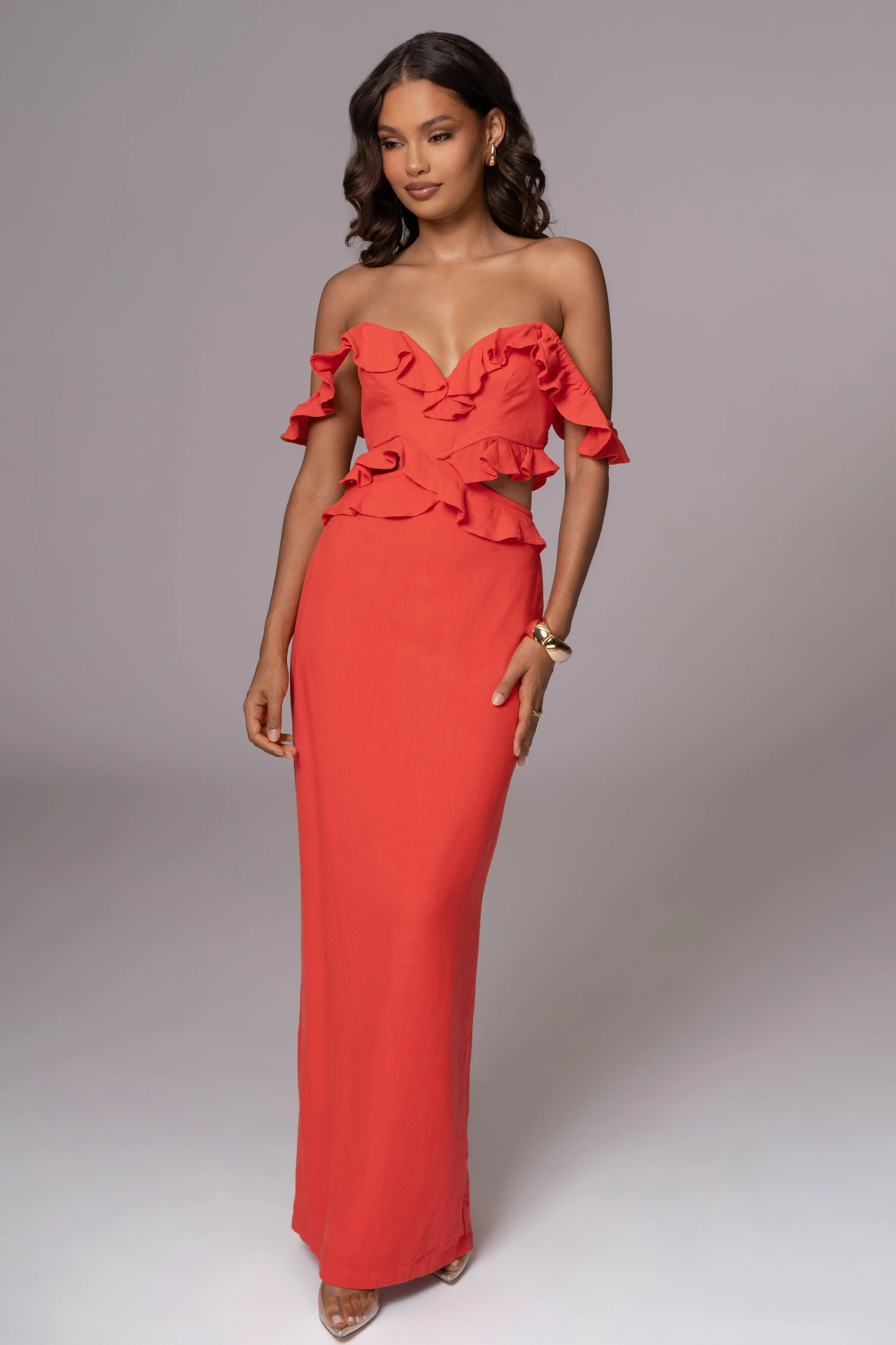 Coral Brighter Days Linen Maxi Dress