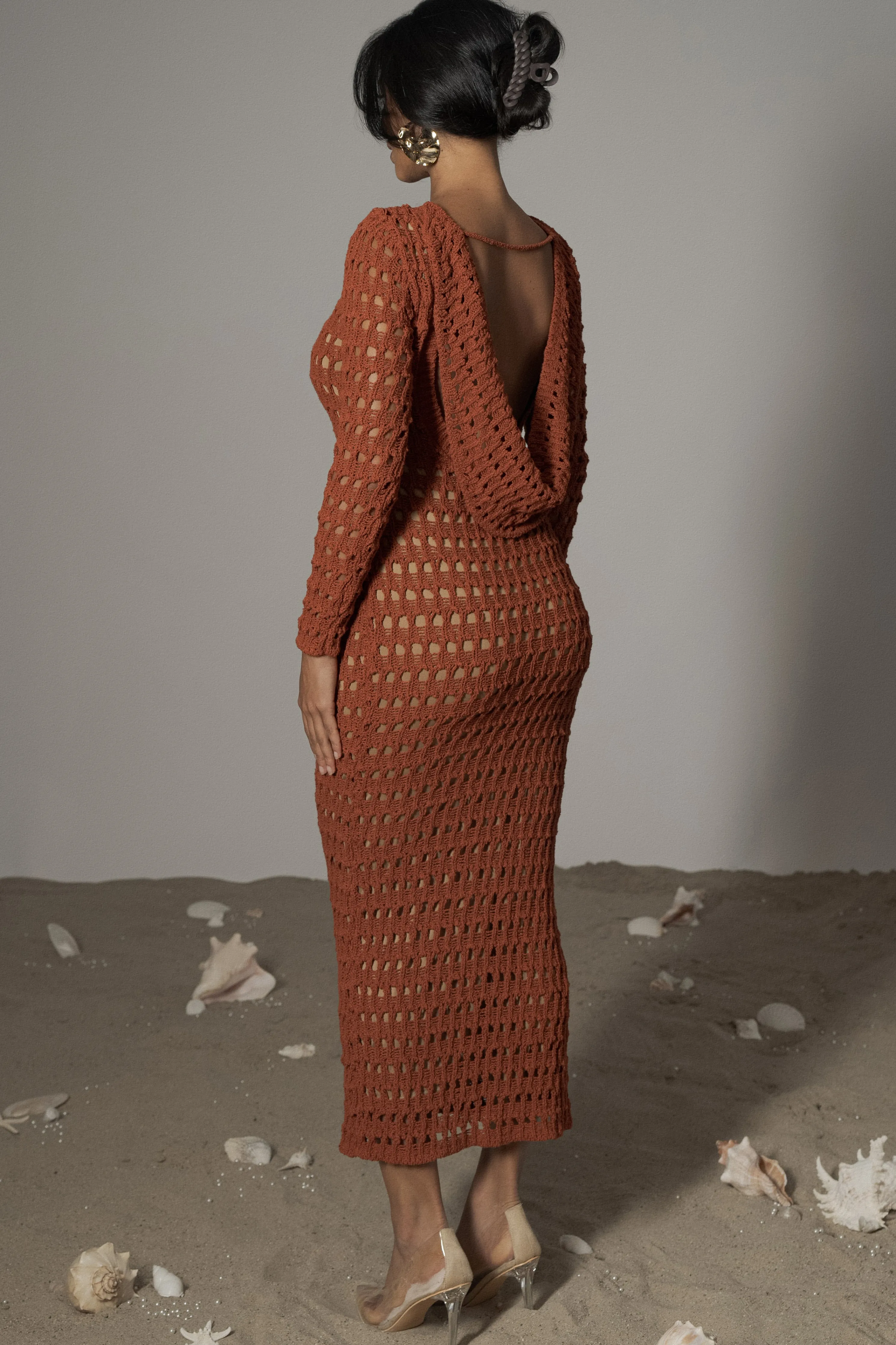 Dark Terra Cotta Serene Wonders Crochet Dress