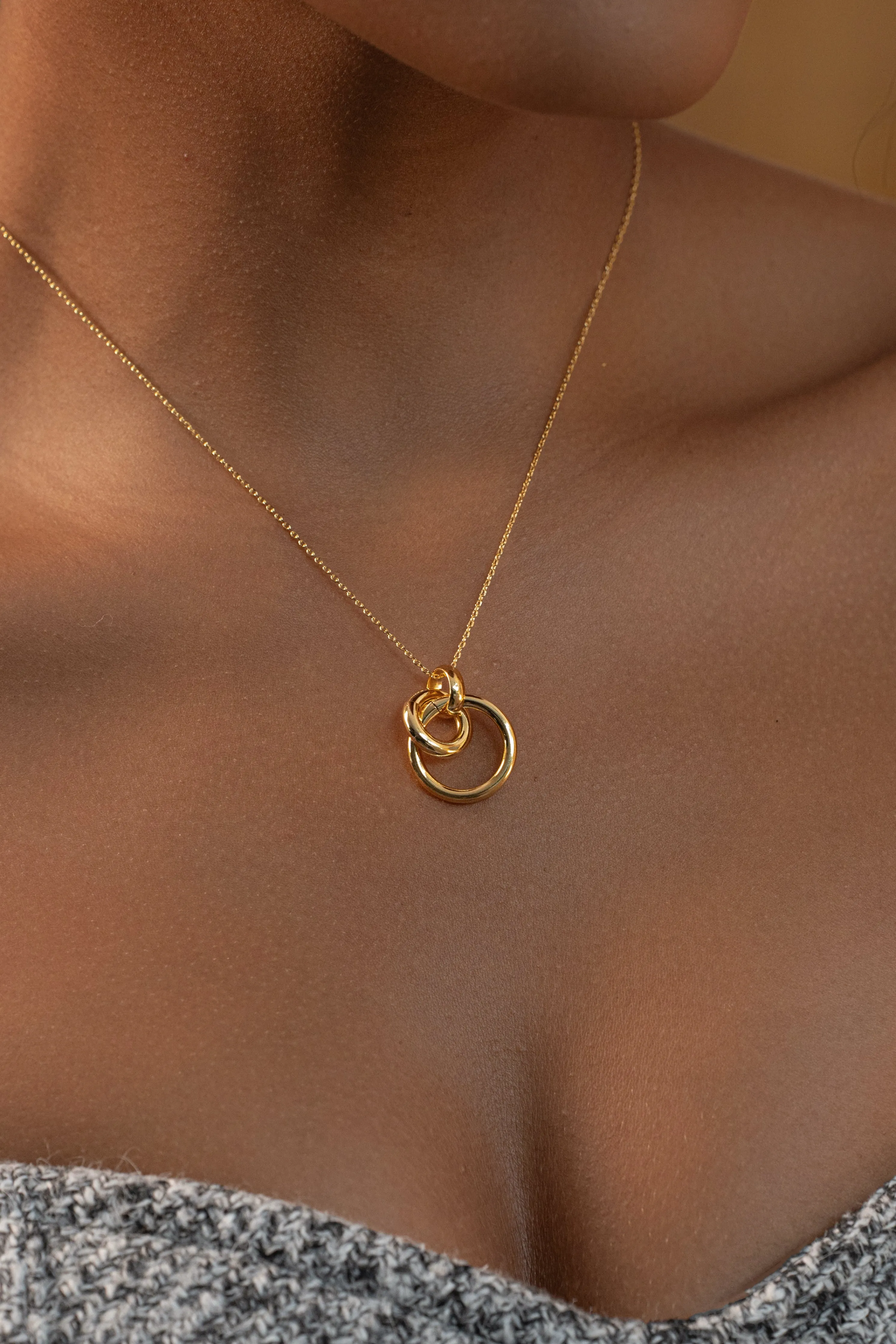 Gold Double Hoop Pendant Necklace