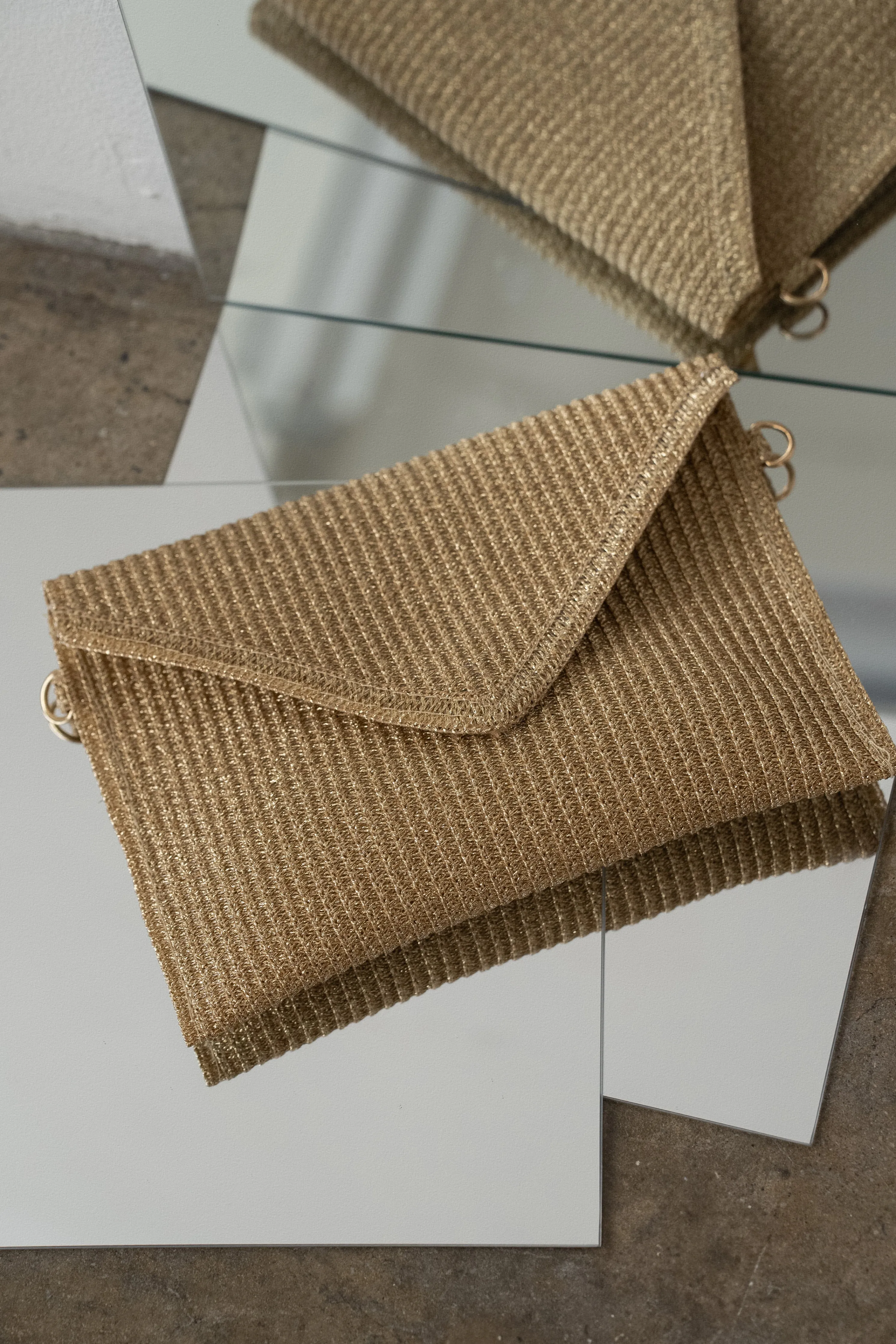 Gold Envelope Woven Clutch